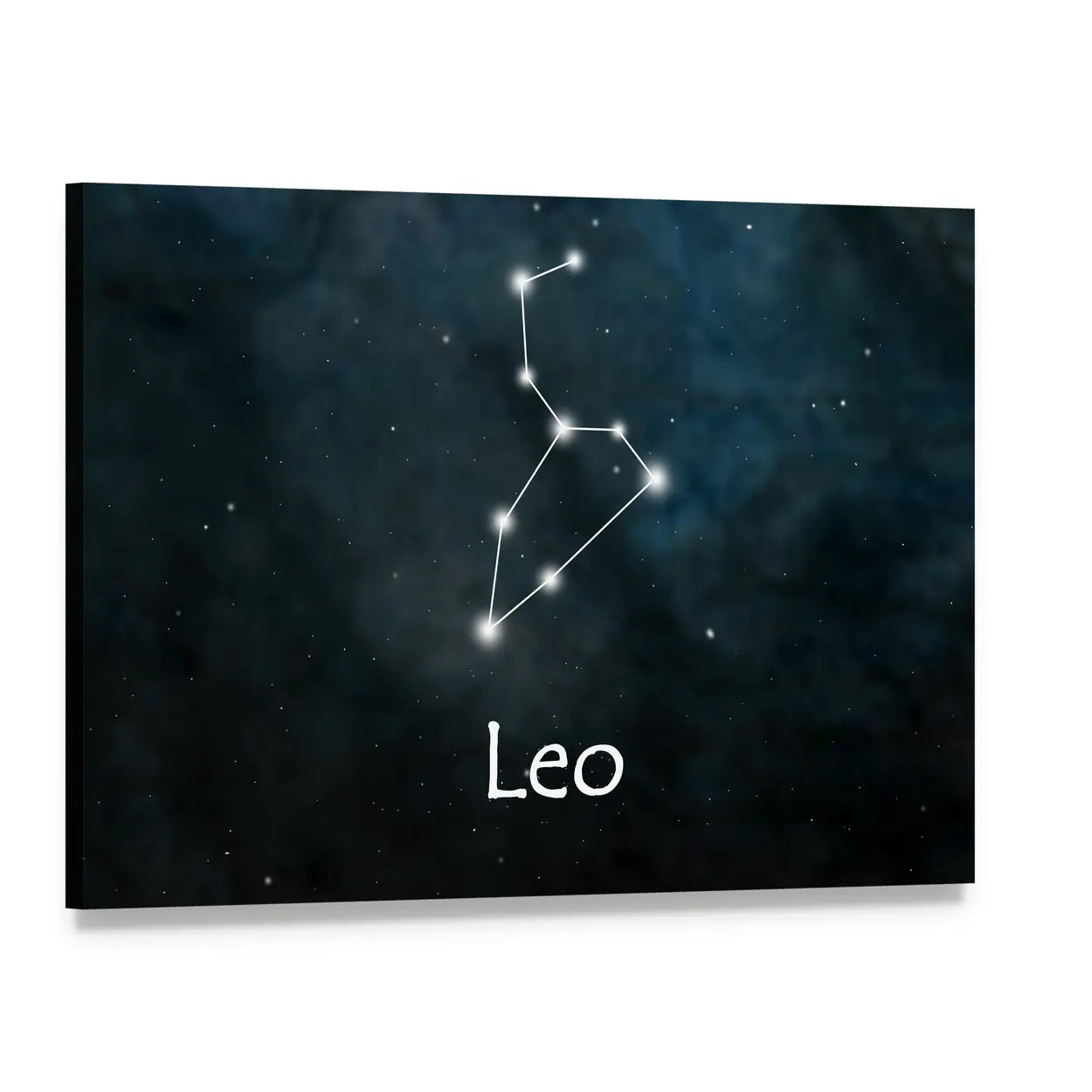 Leo Constellation Typography Canvas Wall Art, single panel gallery wrapped canvas, angled product view