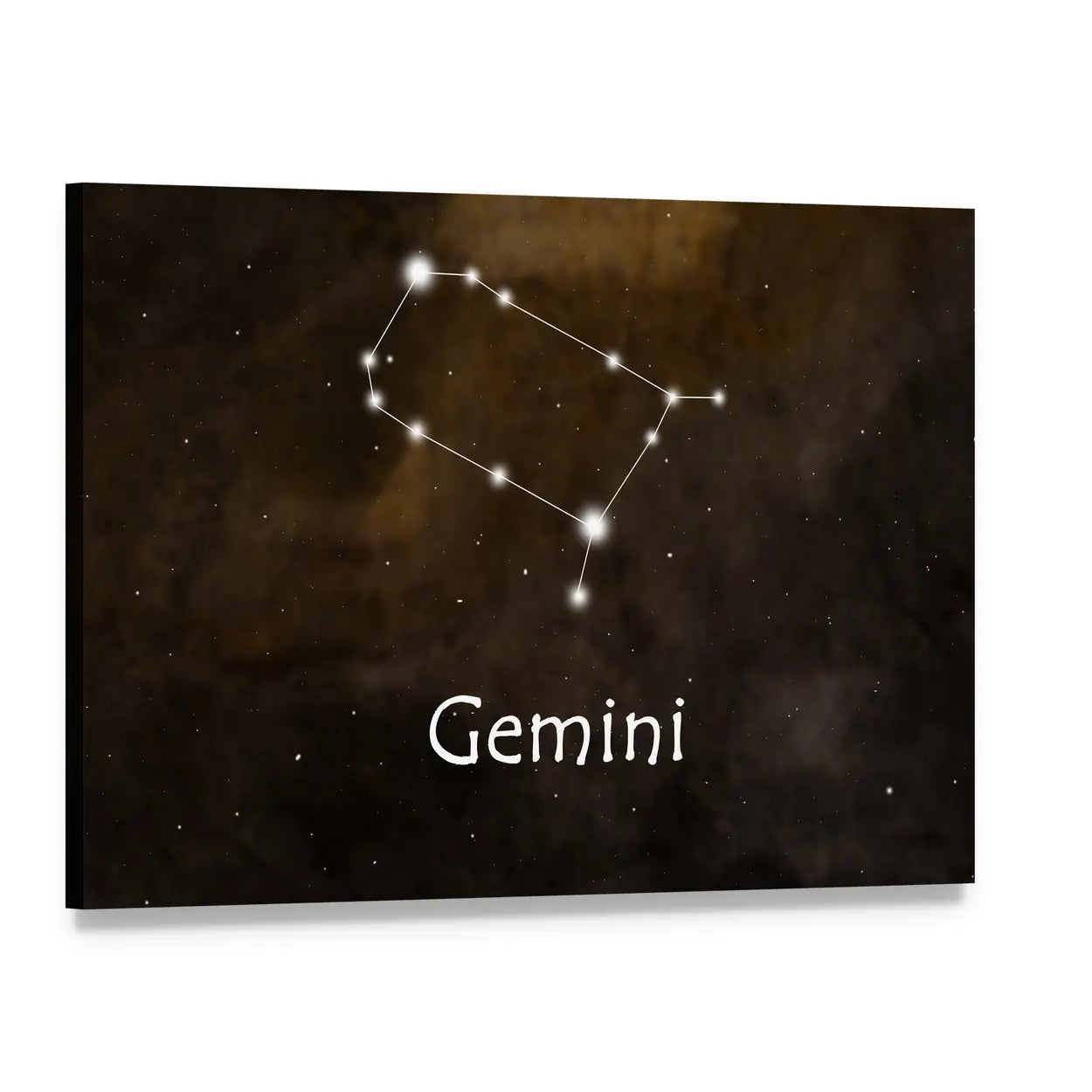 Gemini Constellation Typography Canvas Wall Art, single panel gallery wrapped canvas, angled product view