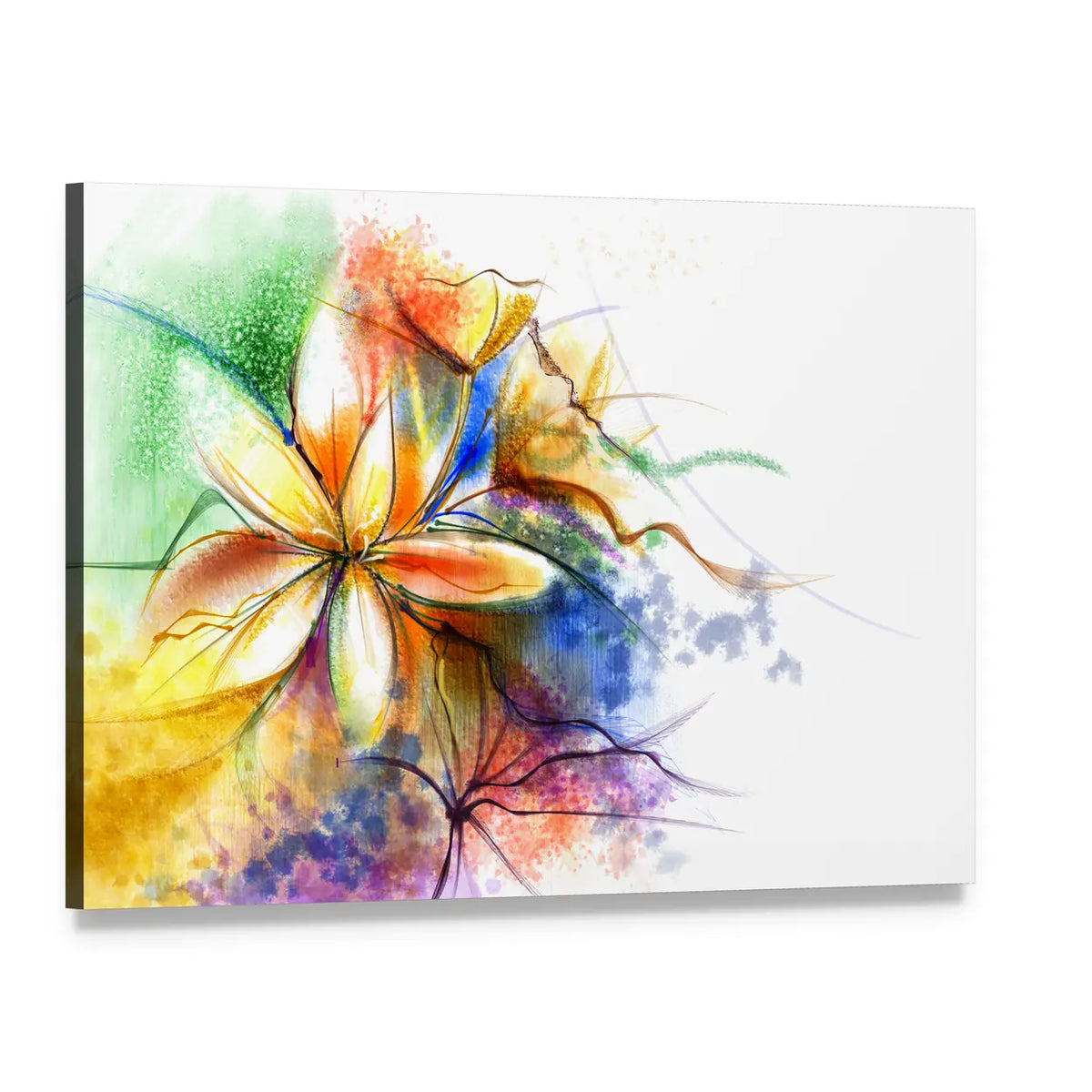 Colorful Abstract Lilies Canvas Wall Art, single panel gallery wrapped canvas, angled product view