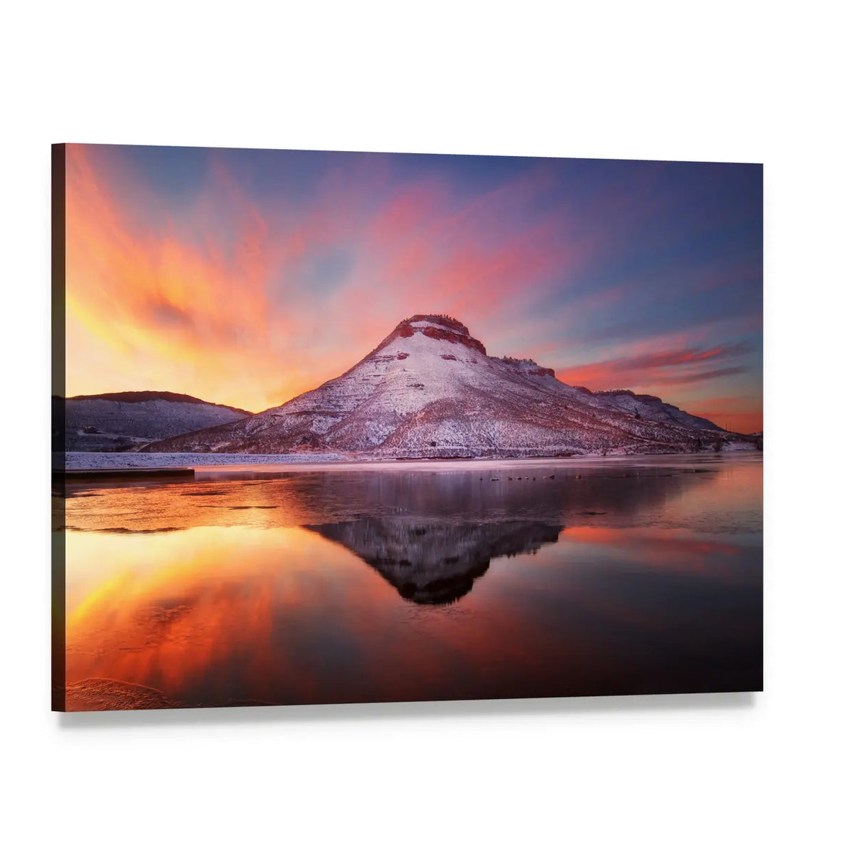 Flatiron Reservoir in Winter Canvas Wall Art, single panel gallery wrapped canvas, angled product view