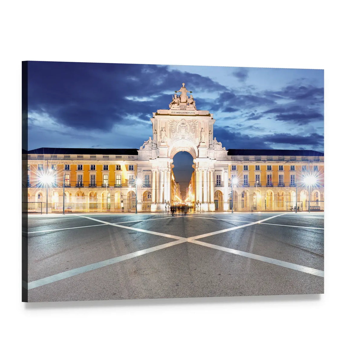 Praça Do Comércio at Night Lisbon Canvas Wall Art, single panel gallery wrapped canvas, angled product view
