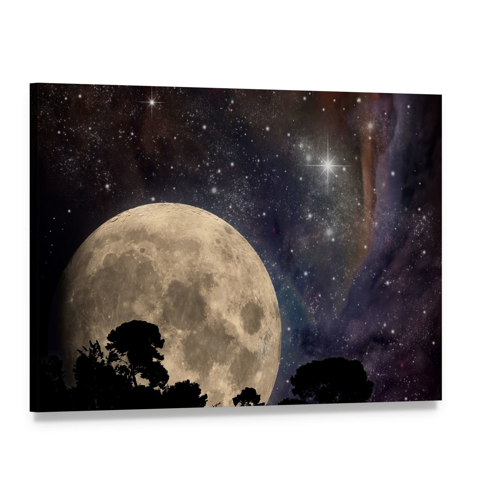 Night Sky with Moon Canvas Wall Art, single panel gallery wrapped canvas, angled product view