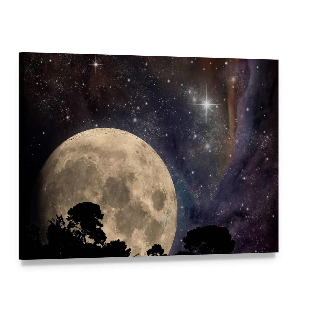 Night Sky with Moon Canvas Wall Art, single panel gallery wrapped canvas, angled product view