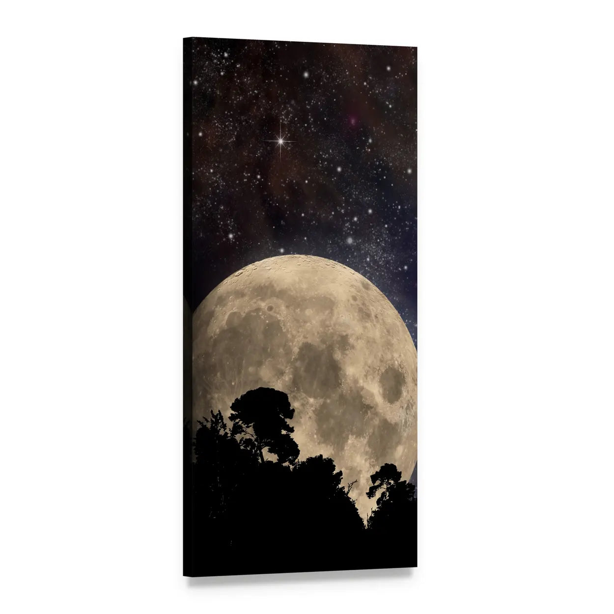 Full Moon Over Silhouetted Trees Vertical Canvas Wall Art, 1 panel 1 Vertical layout gallery wrapped canvas set, angled product view
