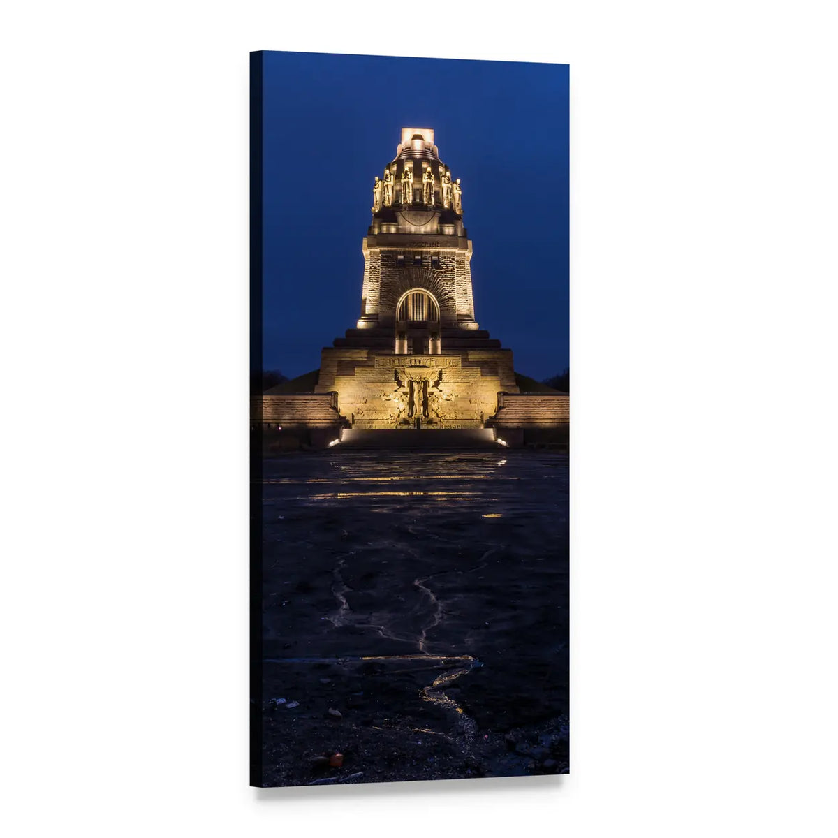 Illuminated Monument to the Battle of the Nations Vertical Canvas Wall Art, 1 panel 1 Vertical layout gallery wrapped canvas set, angled product view
