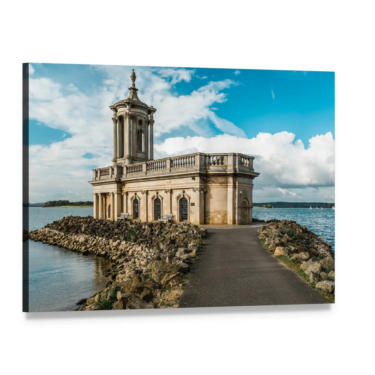 Normanton Church by Reservoir Canvas Wall Art, single panel gallery wrapped canvas, angled product view