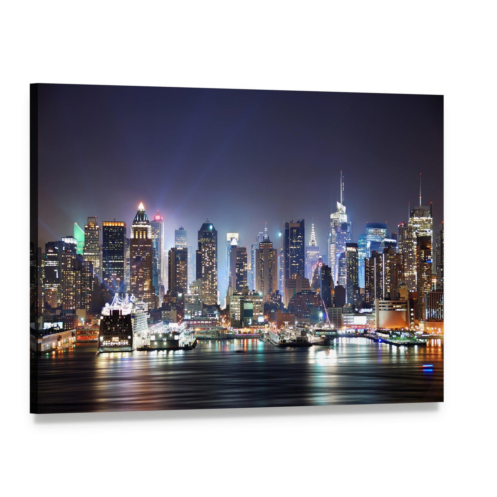 New York at Night Canvas Wall Art, single panel gallery wrapped canvas, angled product view