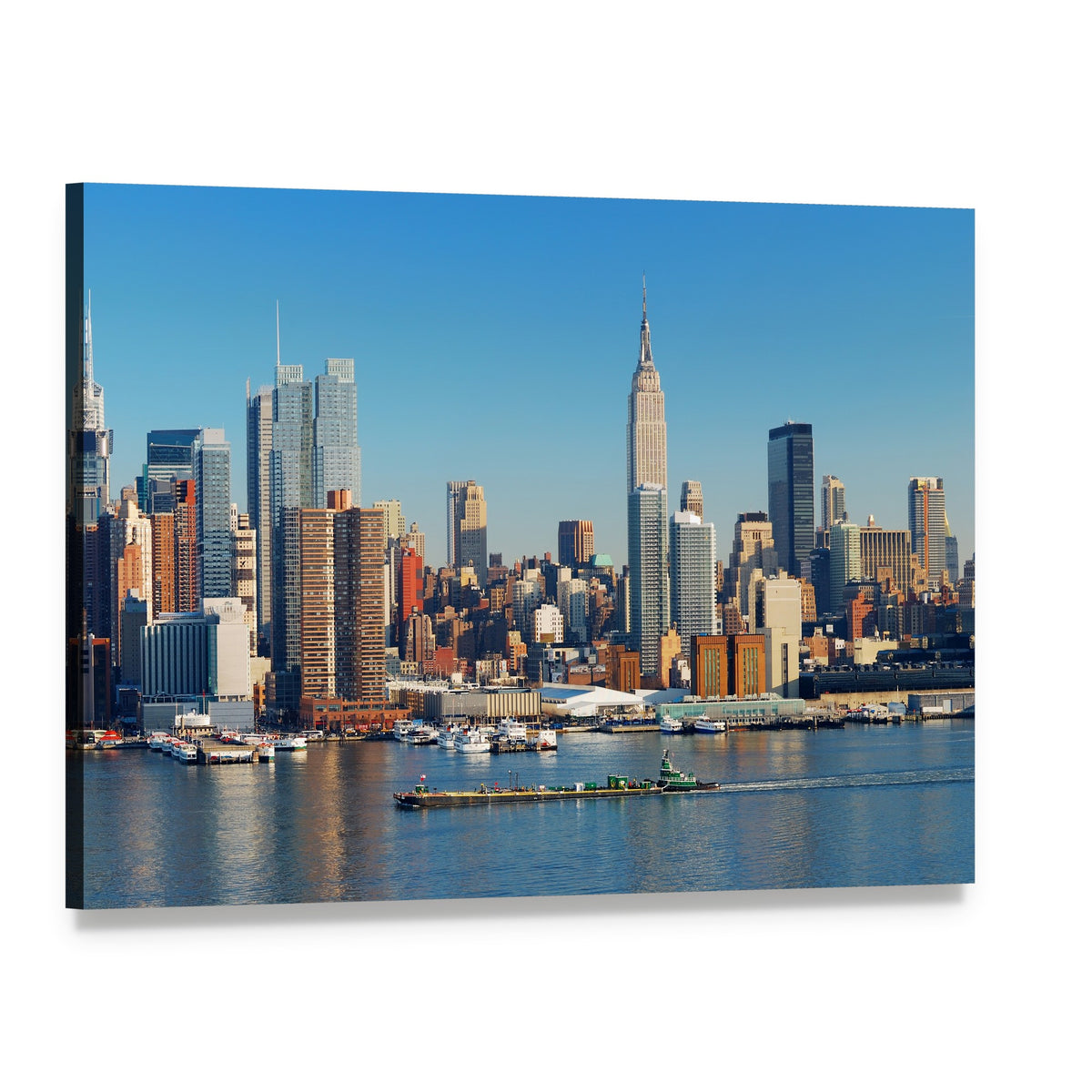 Empire State Building and Hudson River Canvas Wall Art, single panel gallery wrapped canvas, angled product view