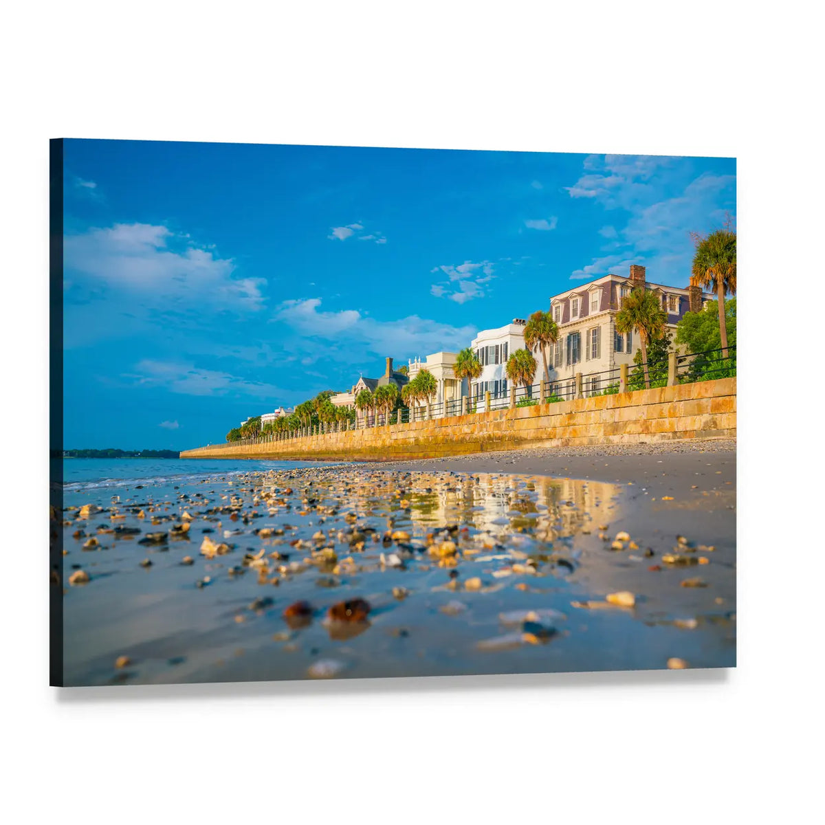Coastal Houses Along the Beach Canvas Wall Art, single panel gallery wrapped canvas, angled product view