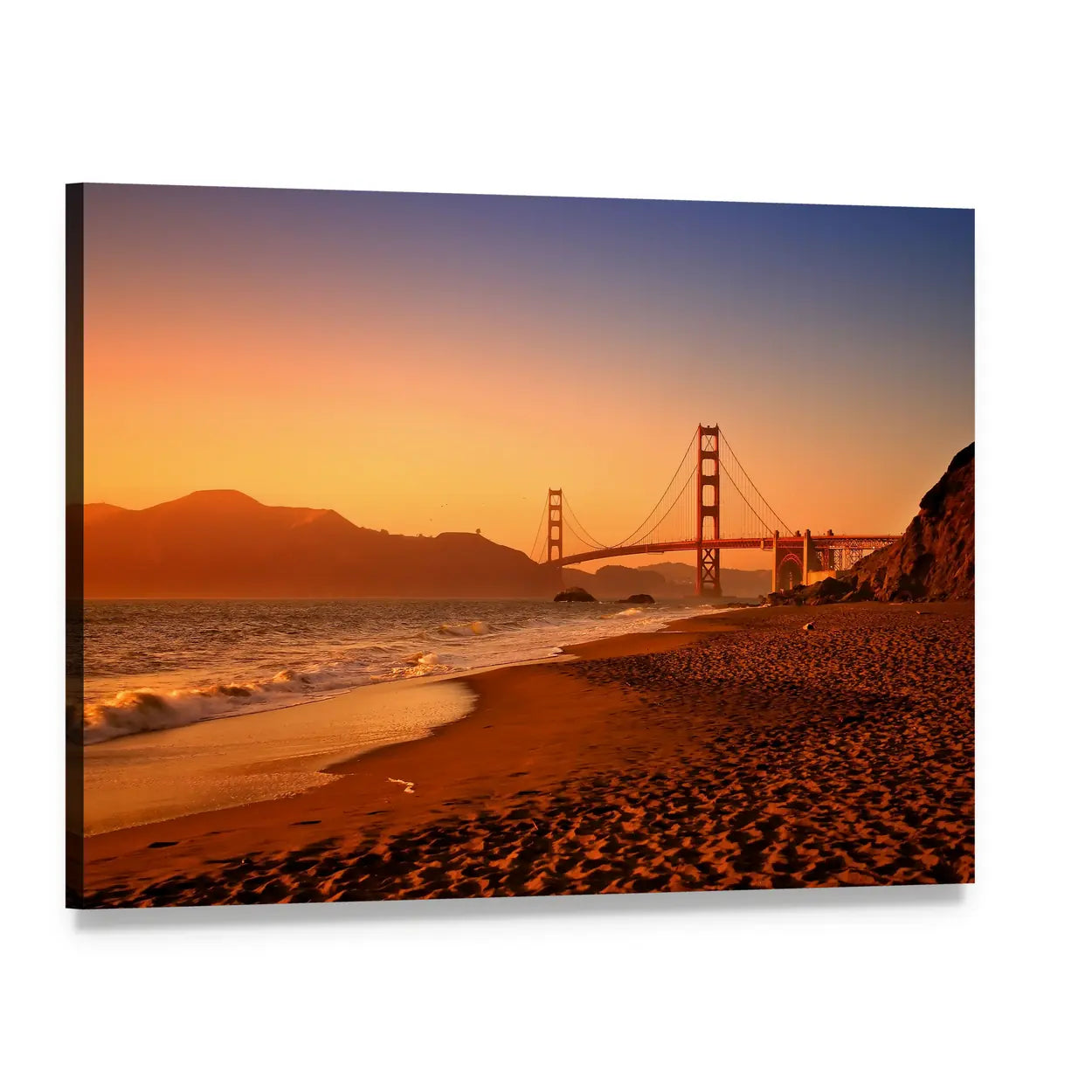 Golden Gate Bridge at Baker Beach Canvas Wall Art, single panel gallery wrapped canvas, angled product view