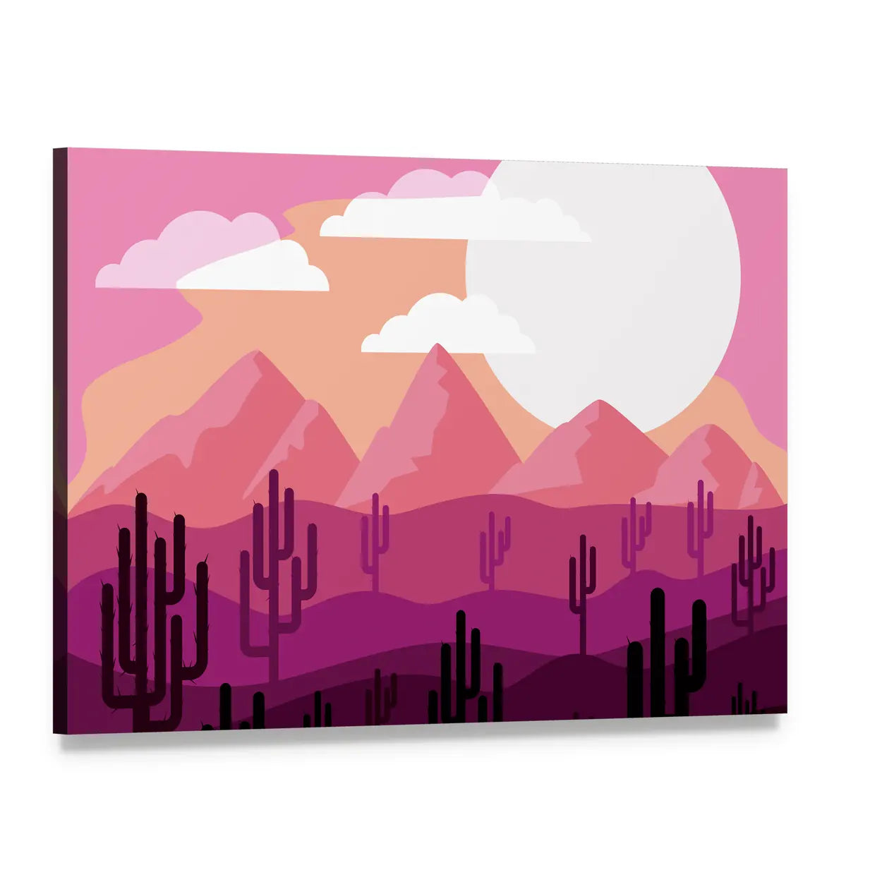 Desert Sunset with Saguaro Silhouettes Canvas Wall Art, single panel gallery wrapped canvas, angled product view