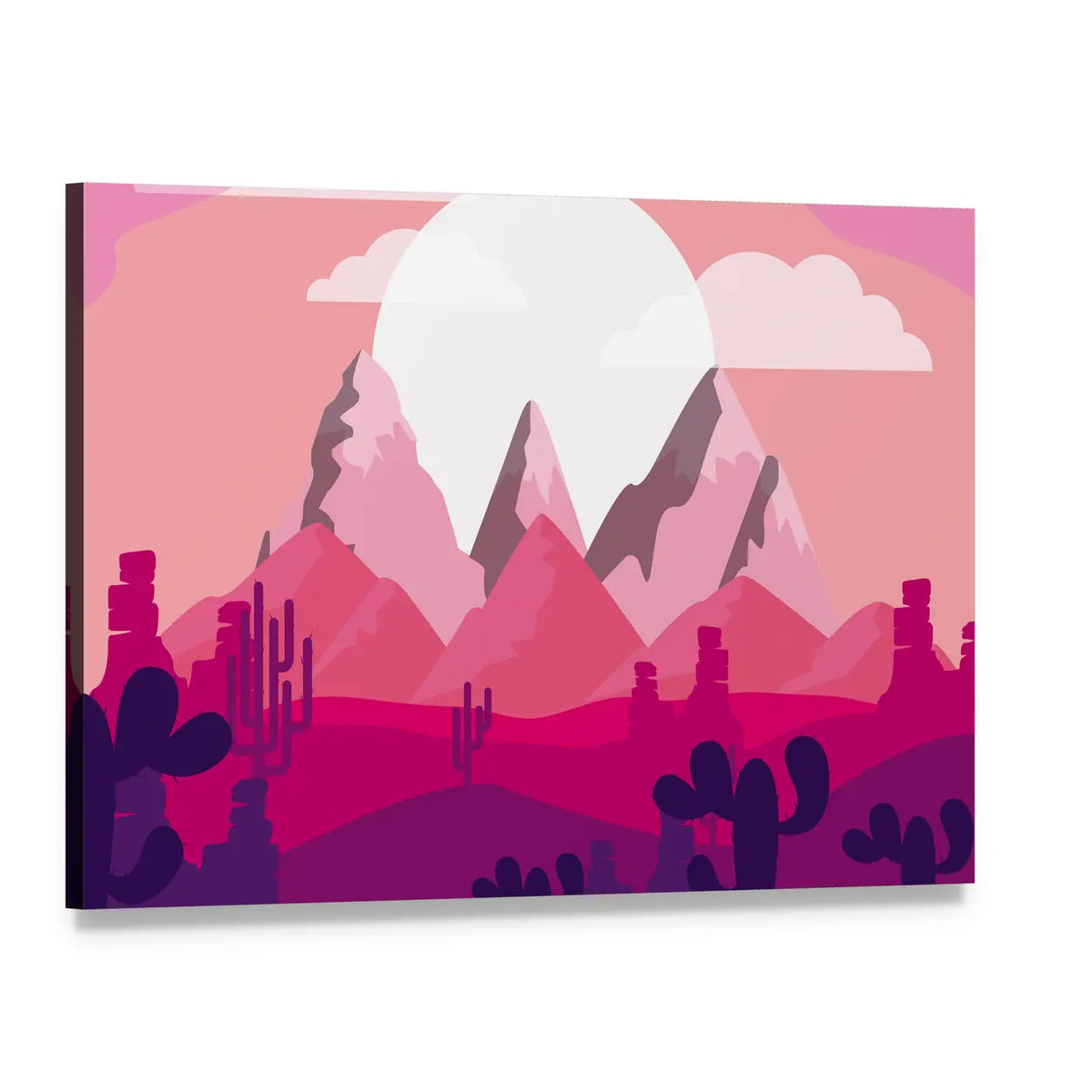 Desert Sunset Mountain Illustration Canvas Wall Art, single panel gallery wrapped canvas, angled product view