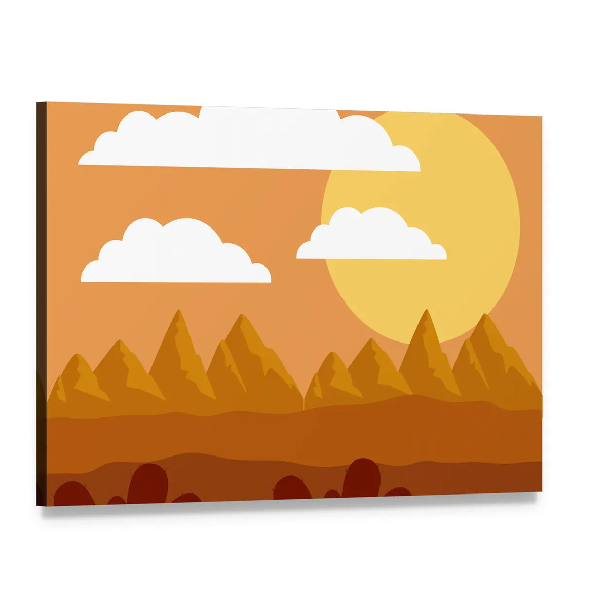 Desert Sunset Illustration Canvas Wall Art, single panel gallery wrapped canvas, angled product view