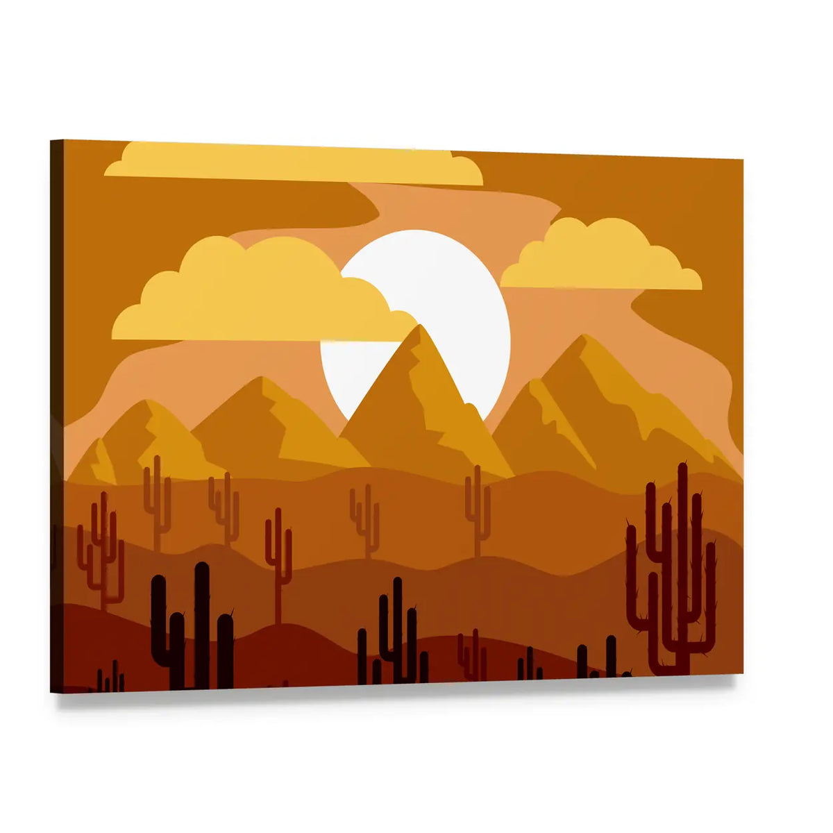 Desert Sunset with Saguaro Cacti Canvas Wall Art, single panel gallery wrapped canvas, angled product view