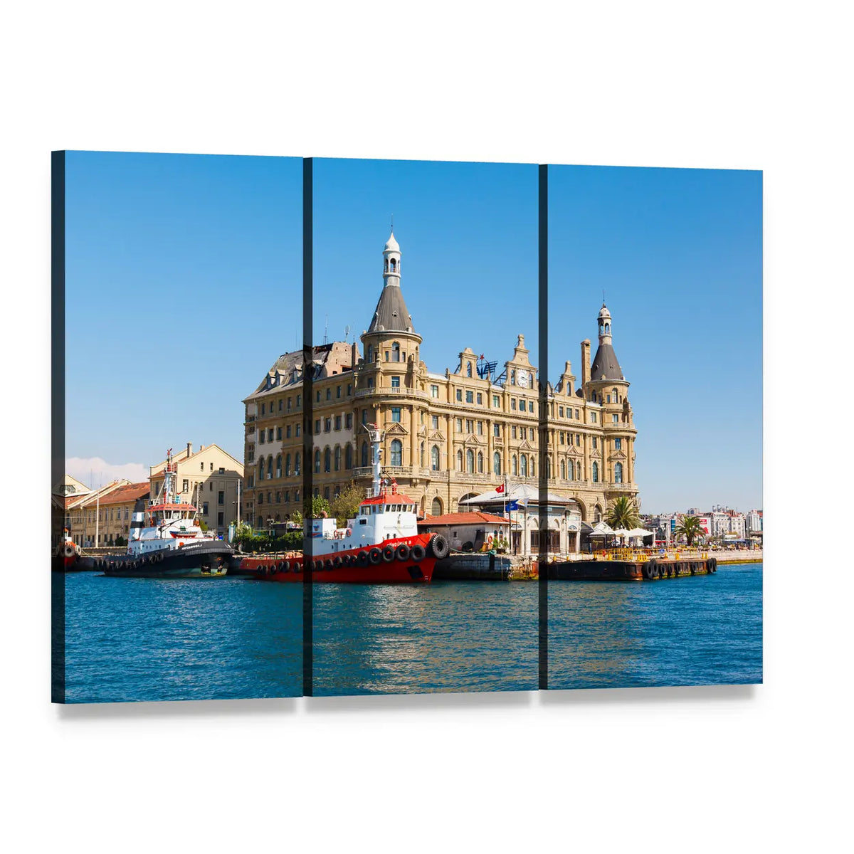 Haydarpasa Train Station Canvas Wall Art, 3 panel 3 Horizontal layout gallery wrapped canvas set, angled product view