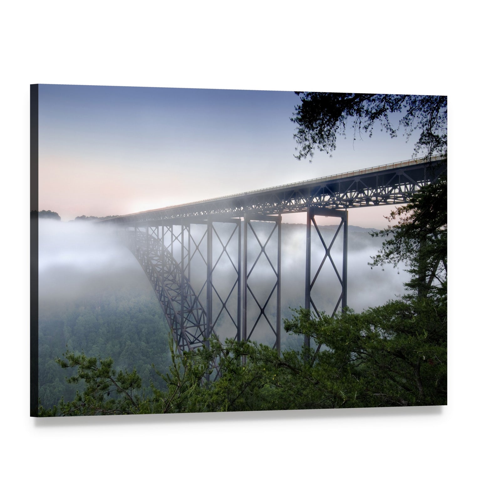 New River Gorge Bridge Canvas Wall Art, single panel gallery wrapped canvas, angled product view
