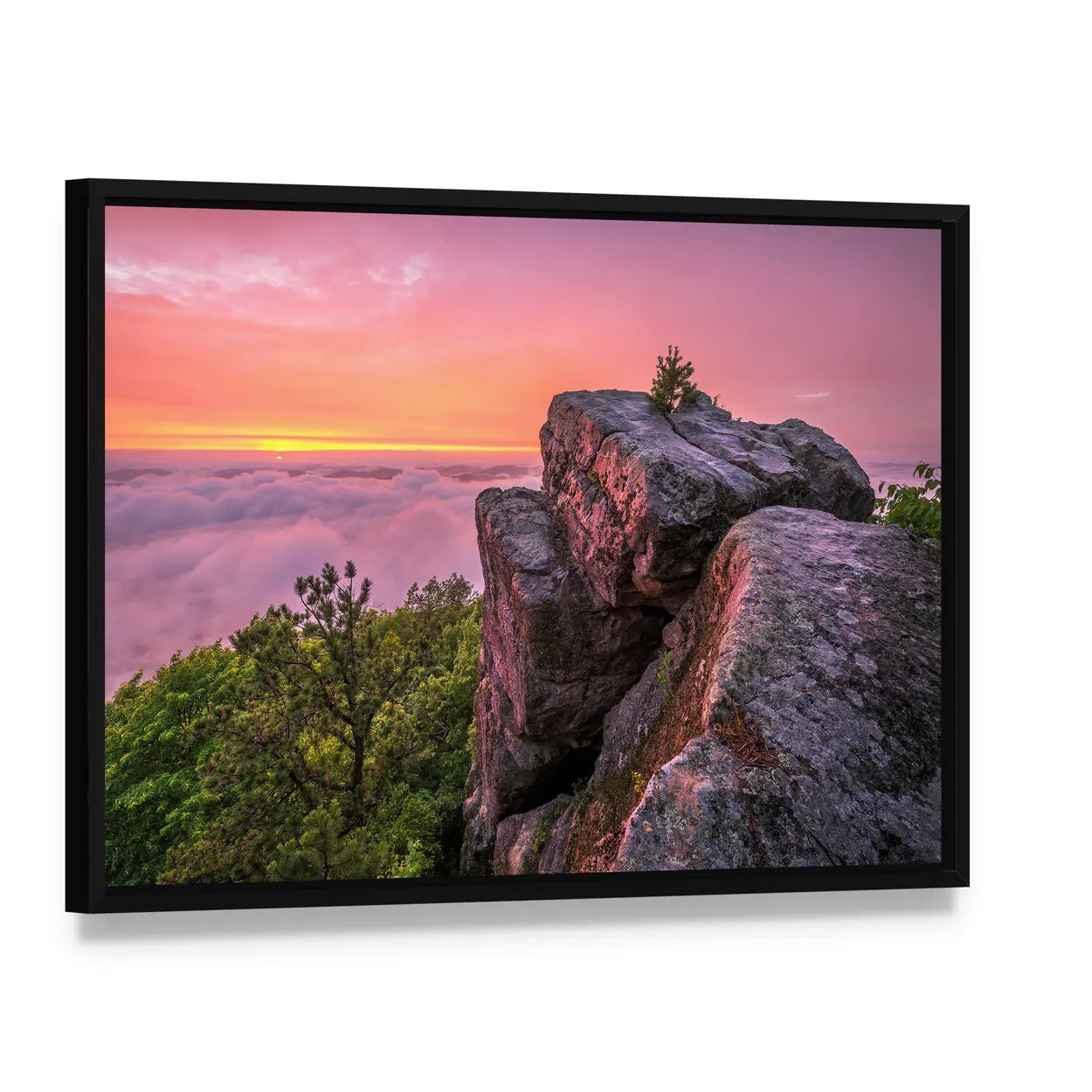 Pine Mountain Trail in Kentucky Canvas Wall Art, framed canvas in a black floater frame, angled product view