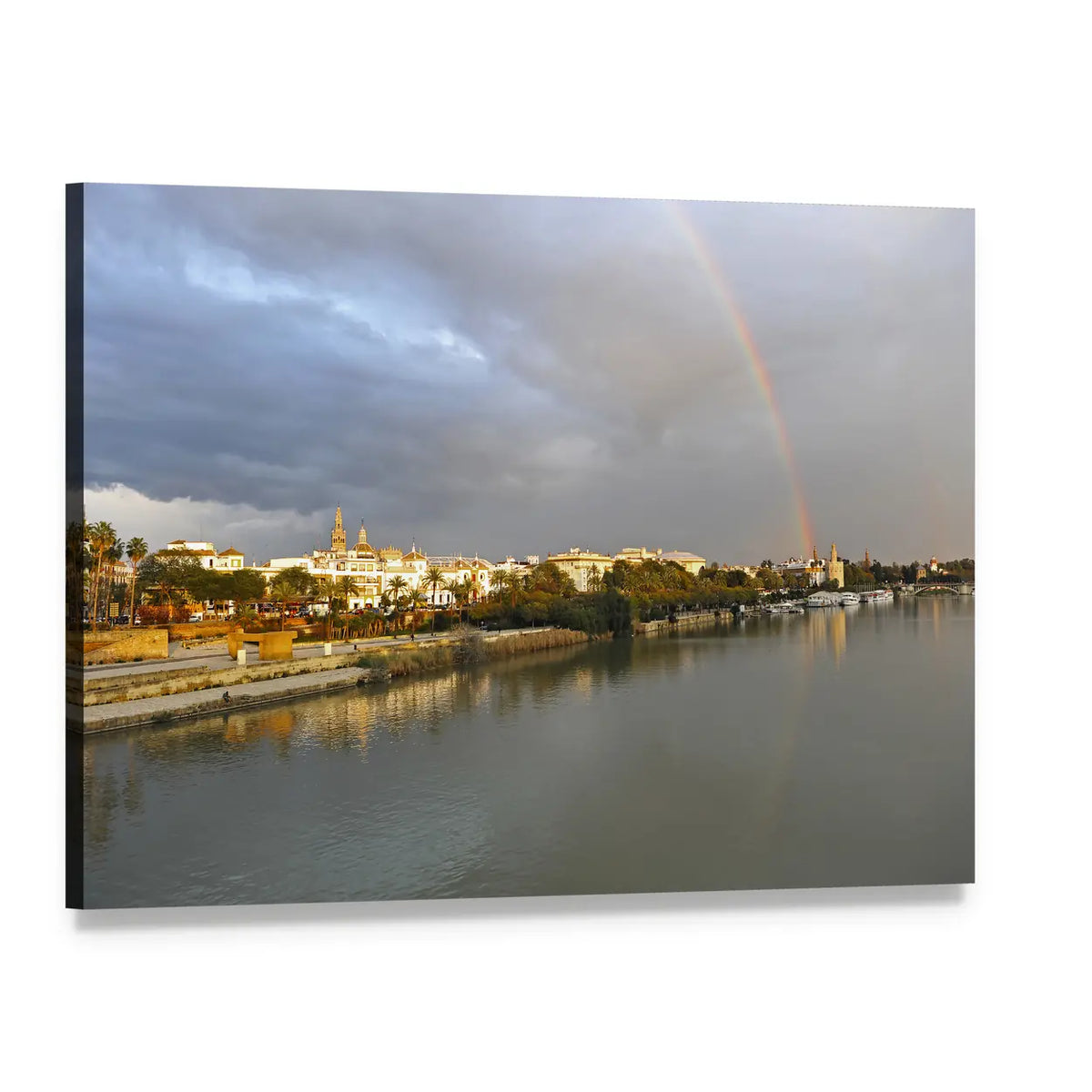 Rainbow Over City Skyline with Golden Domes Canvas Wall Art, single panel gallery wrapped canvas, angled product view