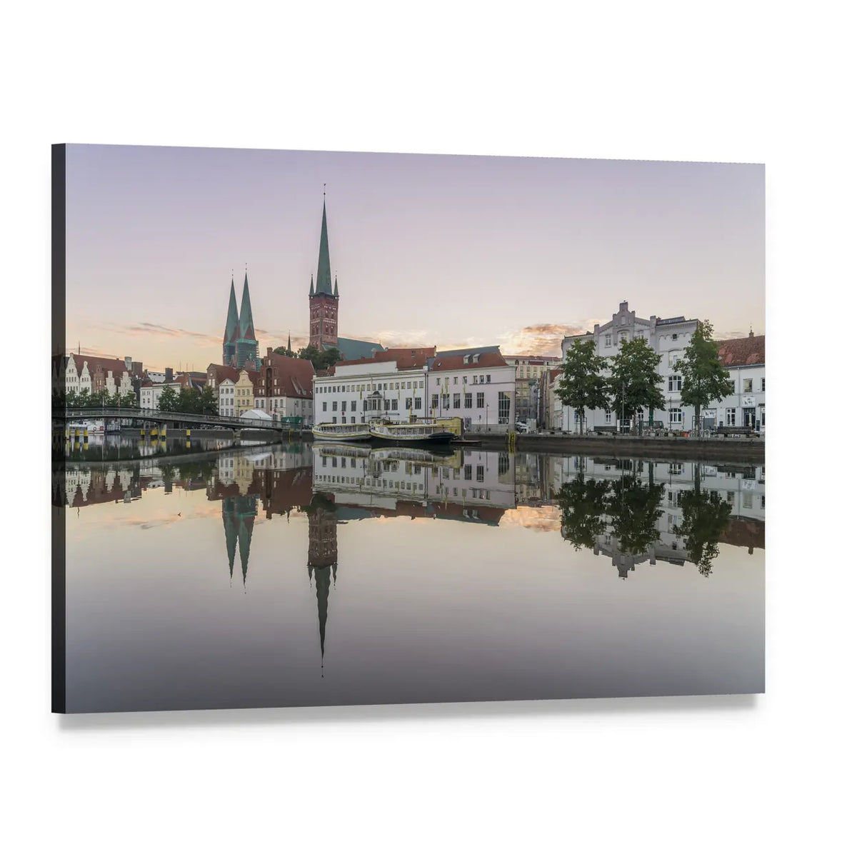 Obertrave Lubeck Riverfront with Twin Spires Canvas Wall Art, single panel gallery wrapped canvas, angled product view