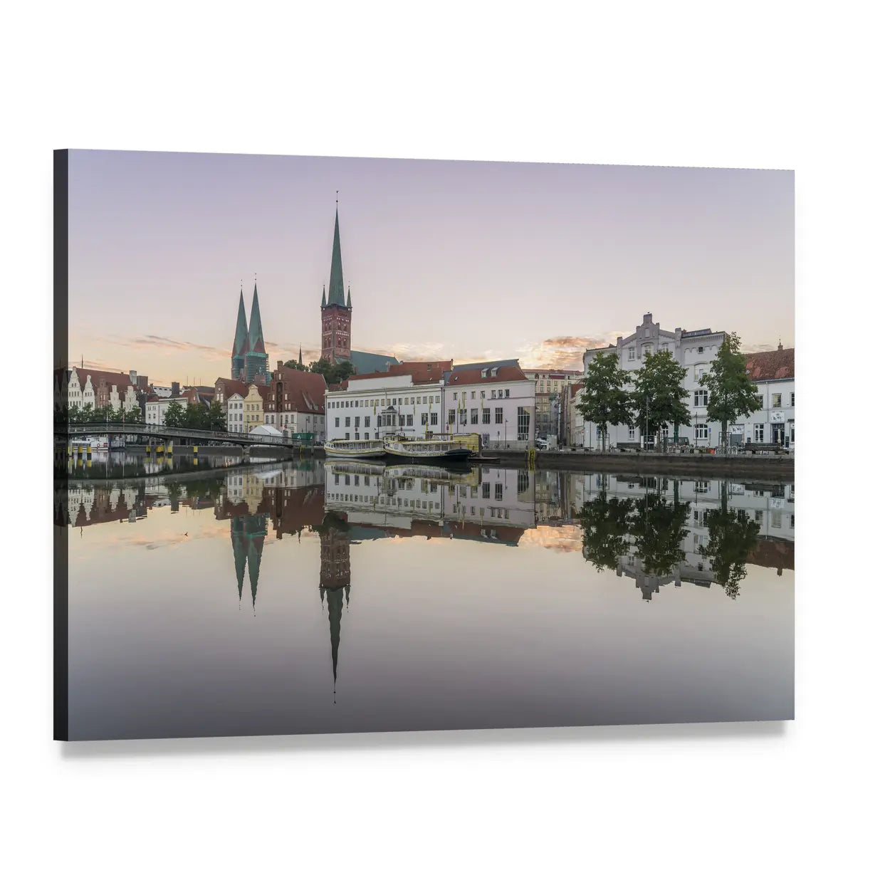 Obertrave Lubeck Riverfront with Twin Spires Canvas Wall Art, single panel gallery wrapped canvas, angled product view