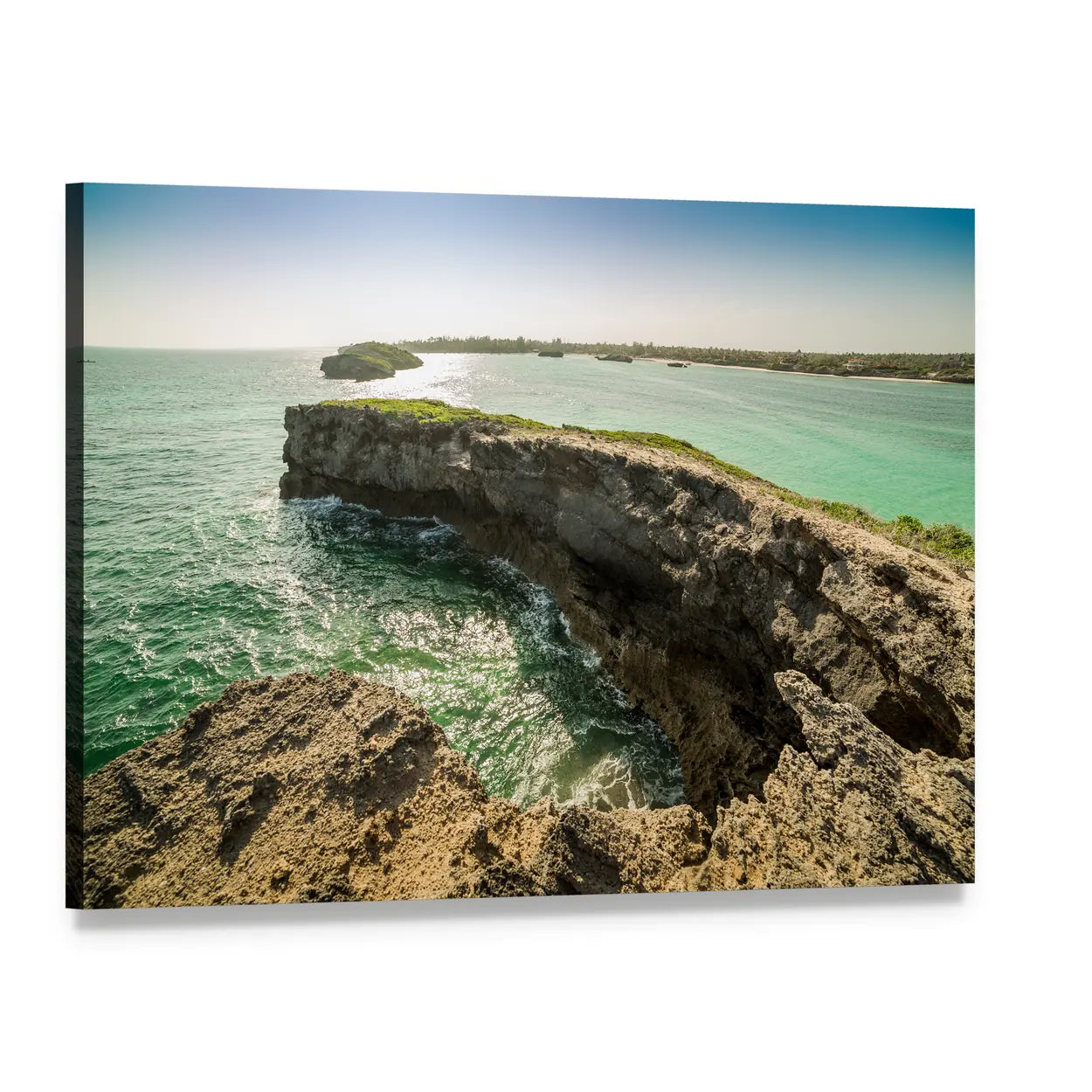 Seascape with Cliffs and Crashing Waves Canvas Wall Art, single panel gallery wrapped canvas, angled product view