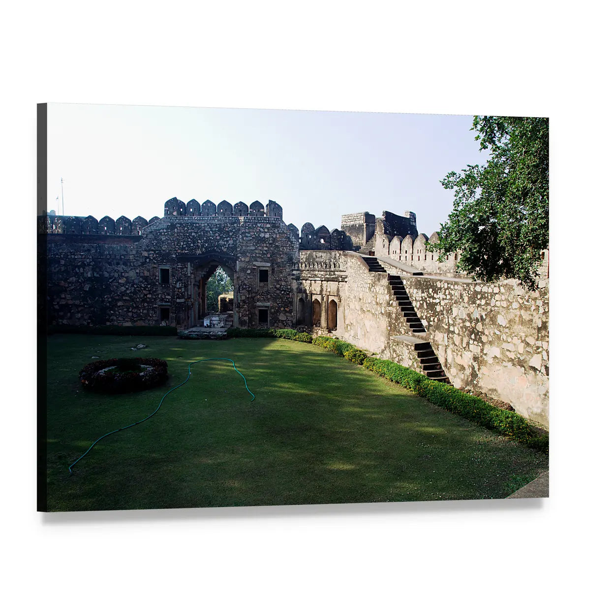 Inside Jhansi Fort Courtyard Canvas Wall Art, single panel gallery wrapped canvas, angled product view