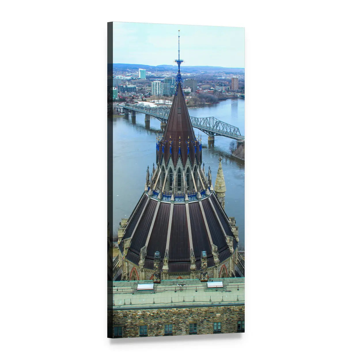 Library of Parliament Dome, Ottawa Vertical Canvas Wall Art, 1 panel 1 Vertical layout gallery wrapped canvas set, angled product view