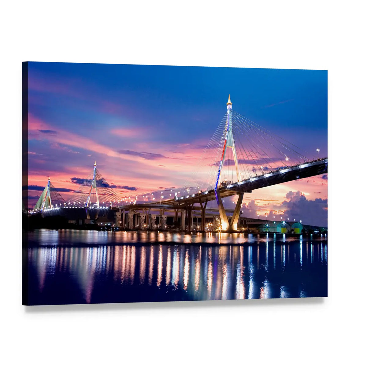 Bhumibol Bridge at Blue Hour Canvas Wall Art, single panel gallery wrapped canvas, angled product view