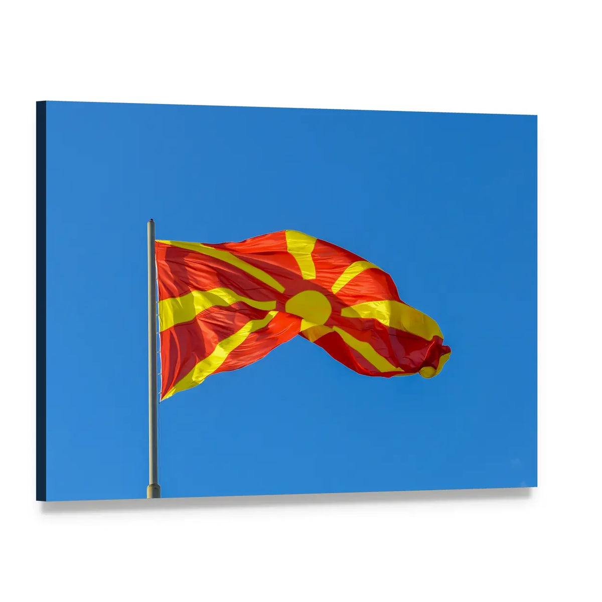 Waving North Macedonian Flag Canvas Wall Art, single panel gallery wrapped canvas, angled product view