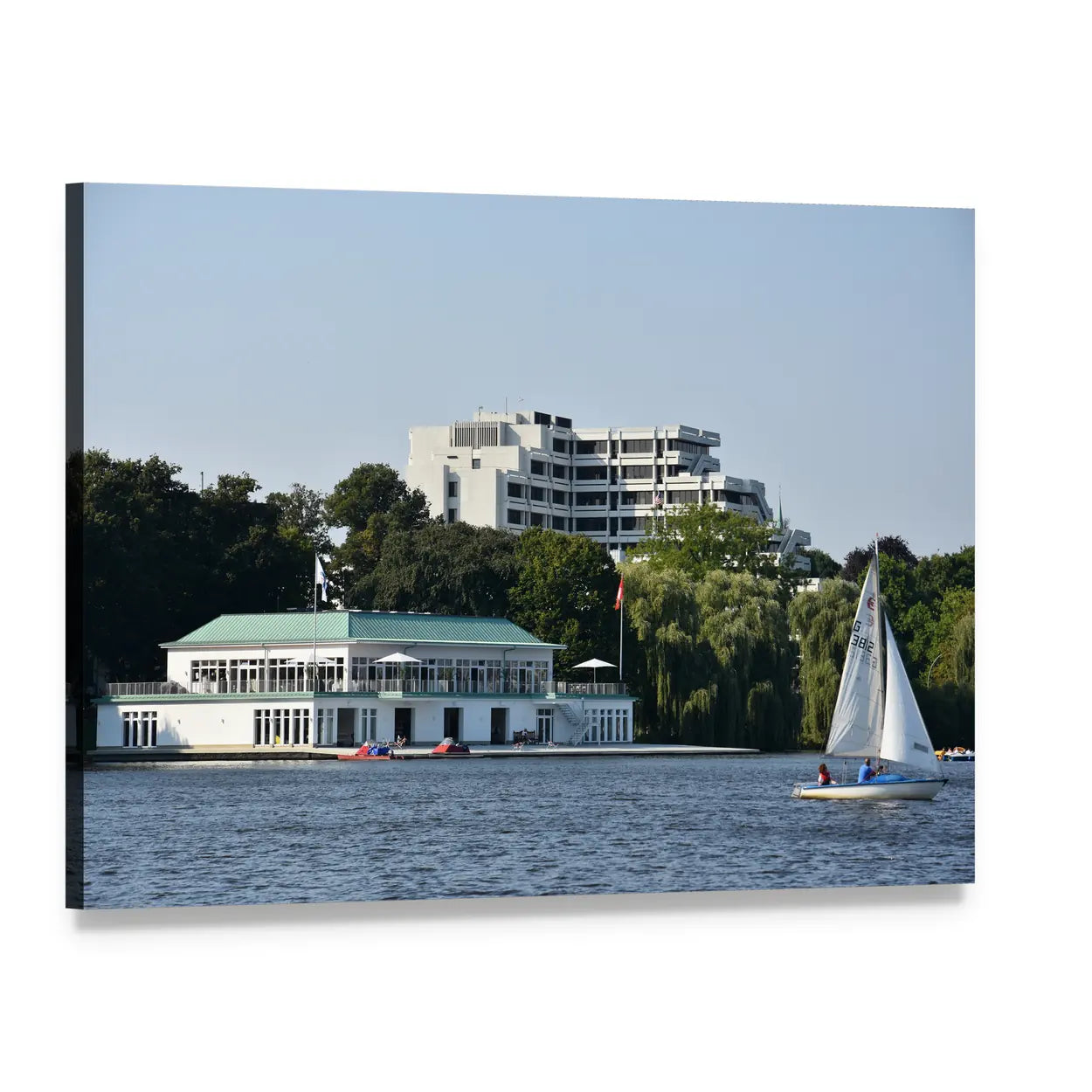 Lake Alster Summer View Canvas Wall Art, single panel gallery wrapped canvas, angled product view