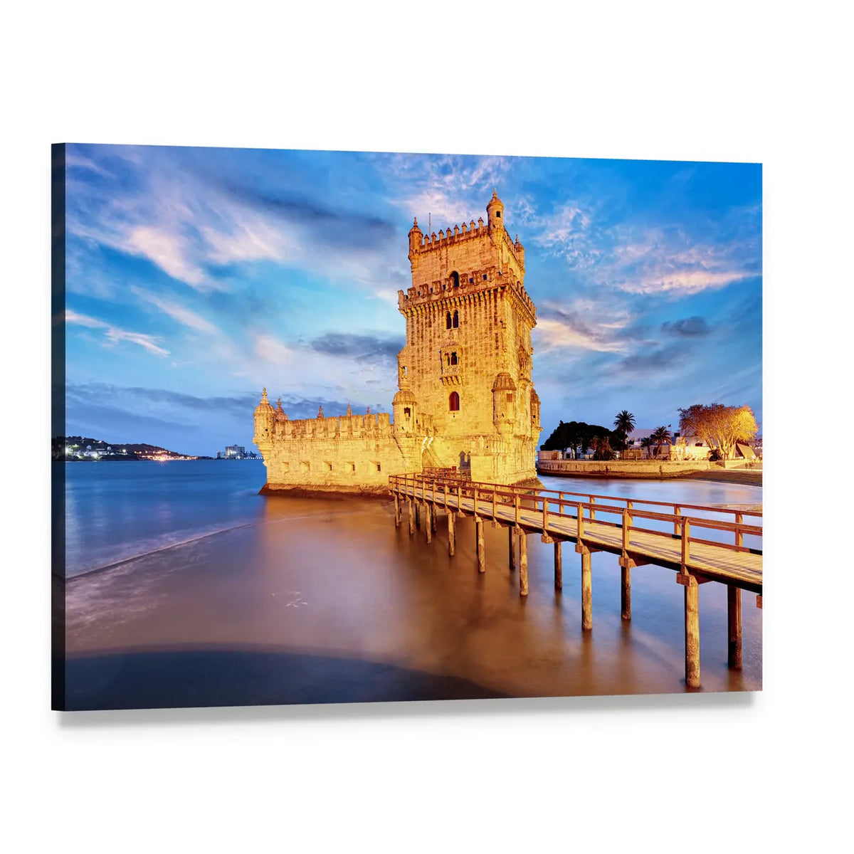 Belem Tower at Twilight Canvas Wall Art, single panel gallery wrapped canvas, angled product view
