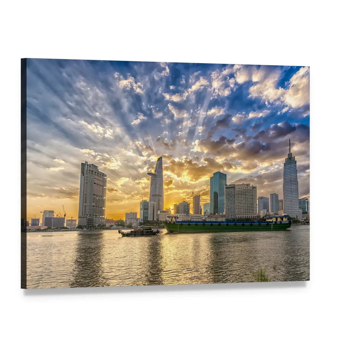 Ho Chi Minh City River Sunset Skyline Canvas Wall Art, single panel gallery wrapped canvas, angled product view