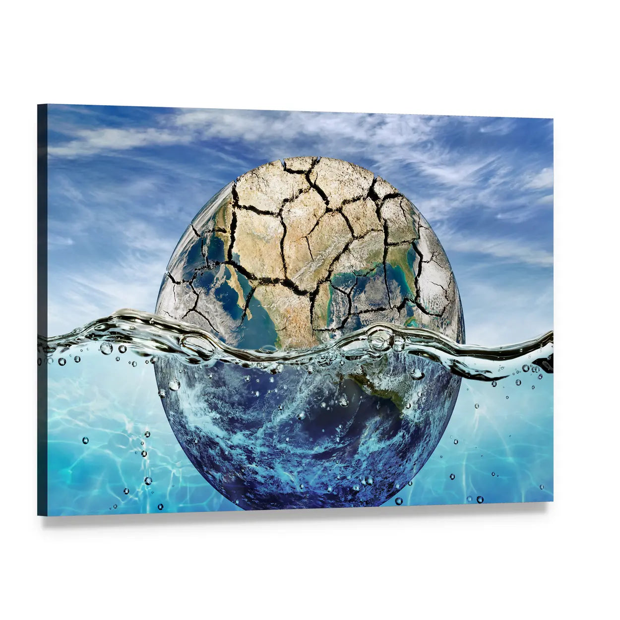 Parched Globe Half Submerged Canvas Wall Art, single panel gallery wrapped canvas, angled product view