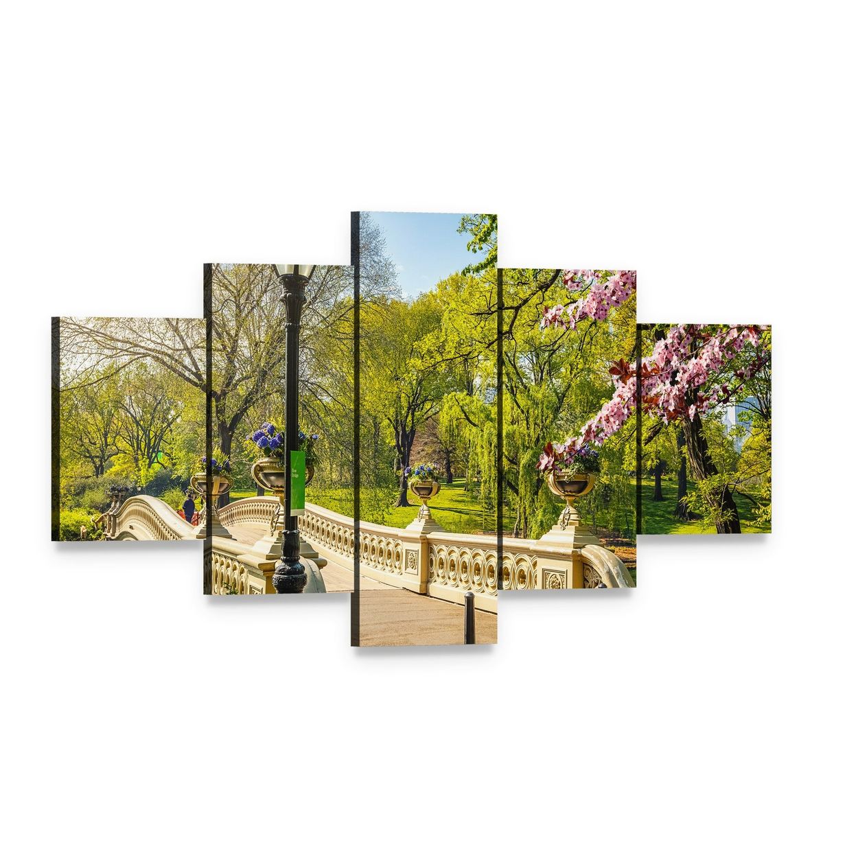Bow Bridge in Central Park Canvas Wall Art, 5 panel 5 Star layout gallery wrapped canvas set, angled product view