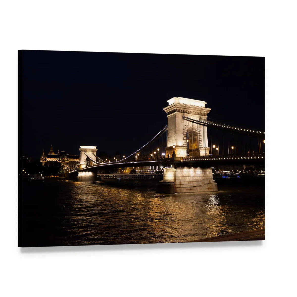 Szechenyi Chain Bridge in Budapest Canvas Wall Art, single panel gallery wrapped canvas, angled product view