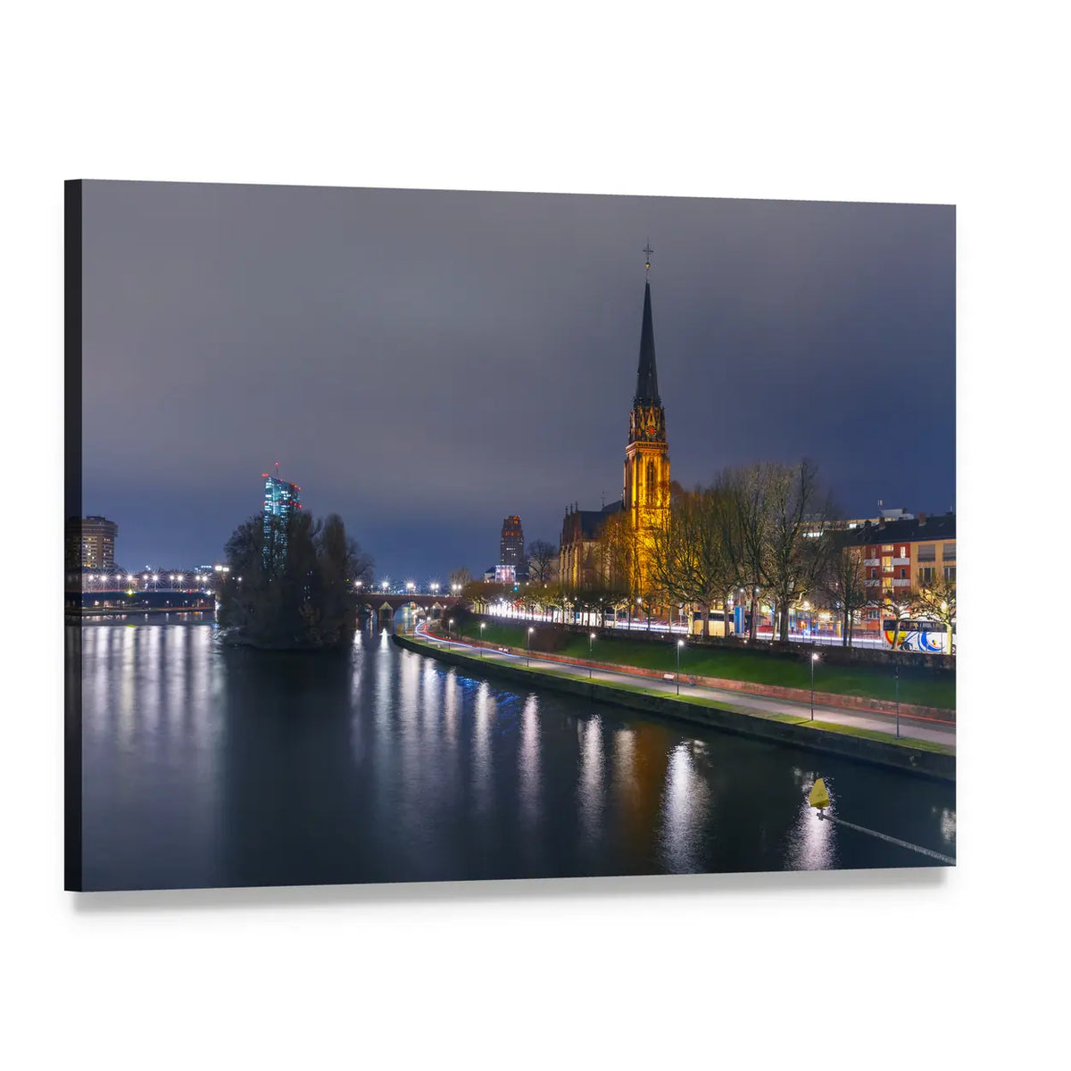 Three Wise Men Church at Night Canvas Wall Art, single panel gallery wrapped canvas, angled product view