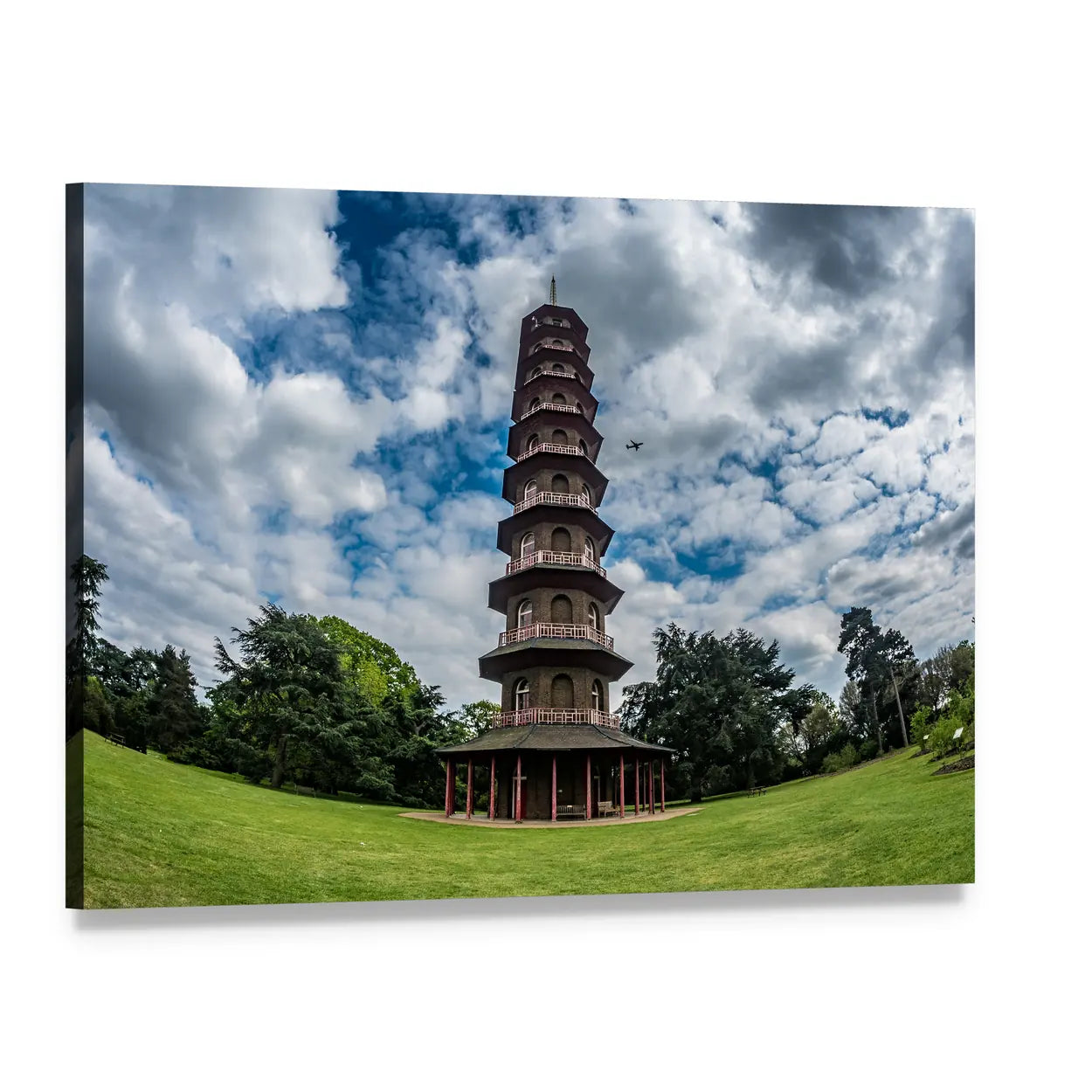 Ten-story Chinese-style Pagoda in Garden Canvas Wall Art, single panel gallery wrapped canvas, angled product view