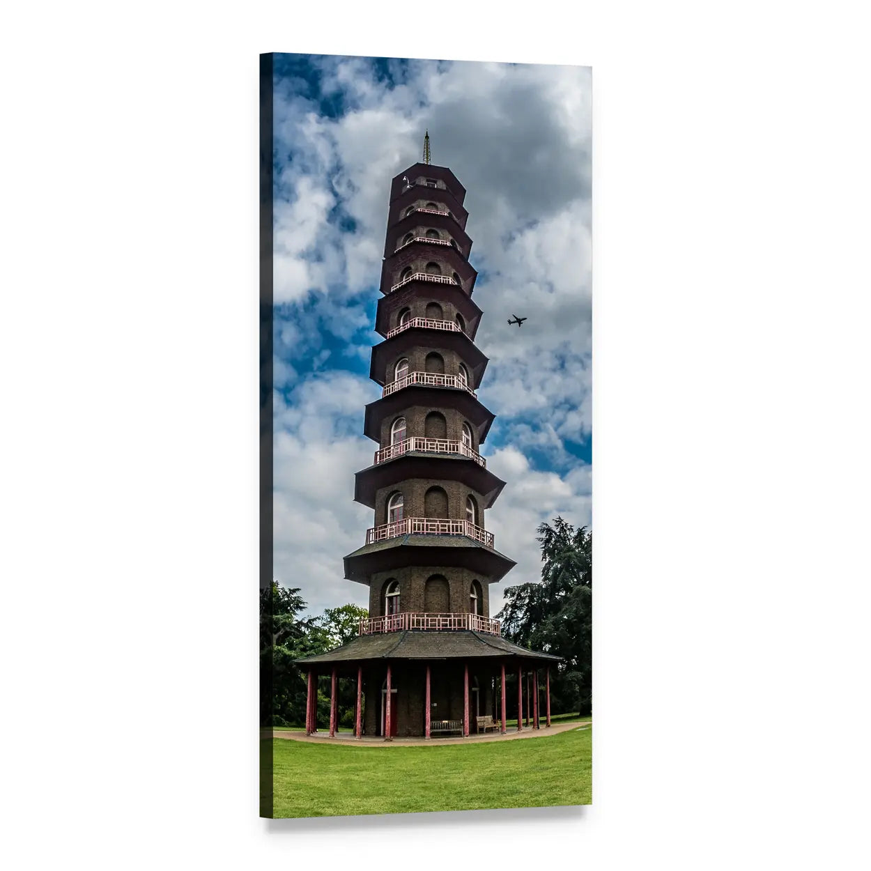 Kew Gardens Pagoda Vertical Canvas Wall Art, 1 panel 1 Vertical layout gallery wrapped canvas set, angled product view