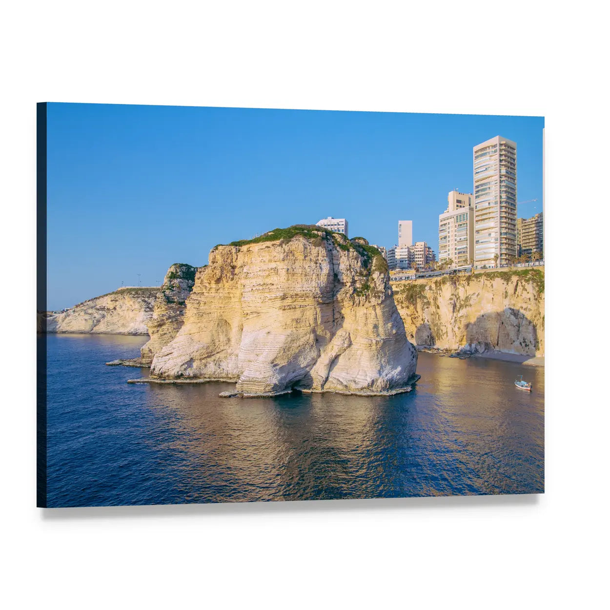 Beirut Pigeon Rocks Coastal Cliffs Canvas Wall Art, single panel gallery wrapped canvas, angled product view