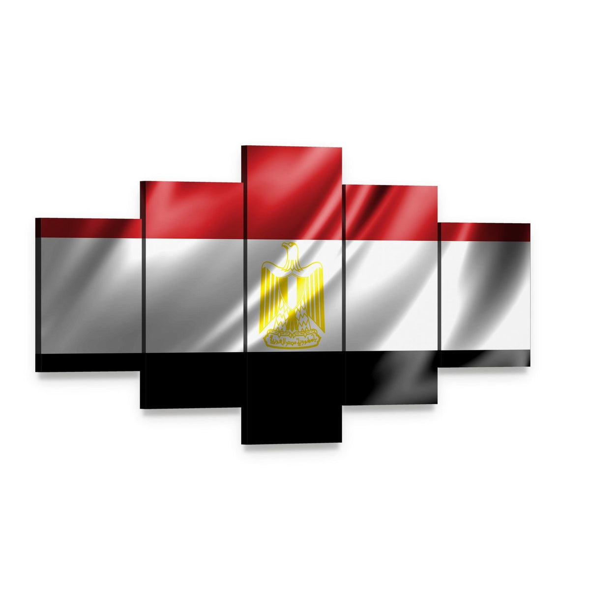 Waving Egyptian Flag with Eagle of Saladin Canvas Wall Art, 5 panel 5 Star layout gallery wrapped canvas set, angled product view