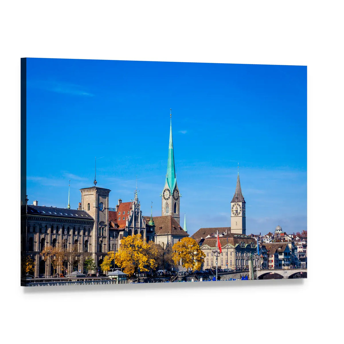 Historic City Center with Green Spire Canvas Wall Art, single panel gallery wrapped canvas, angled product view