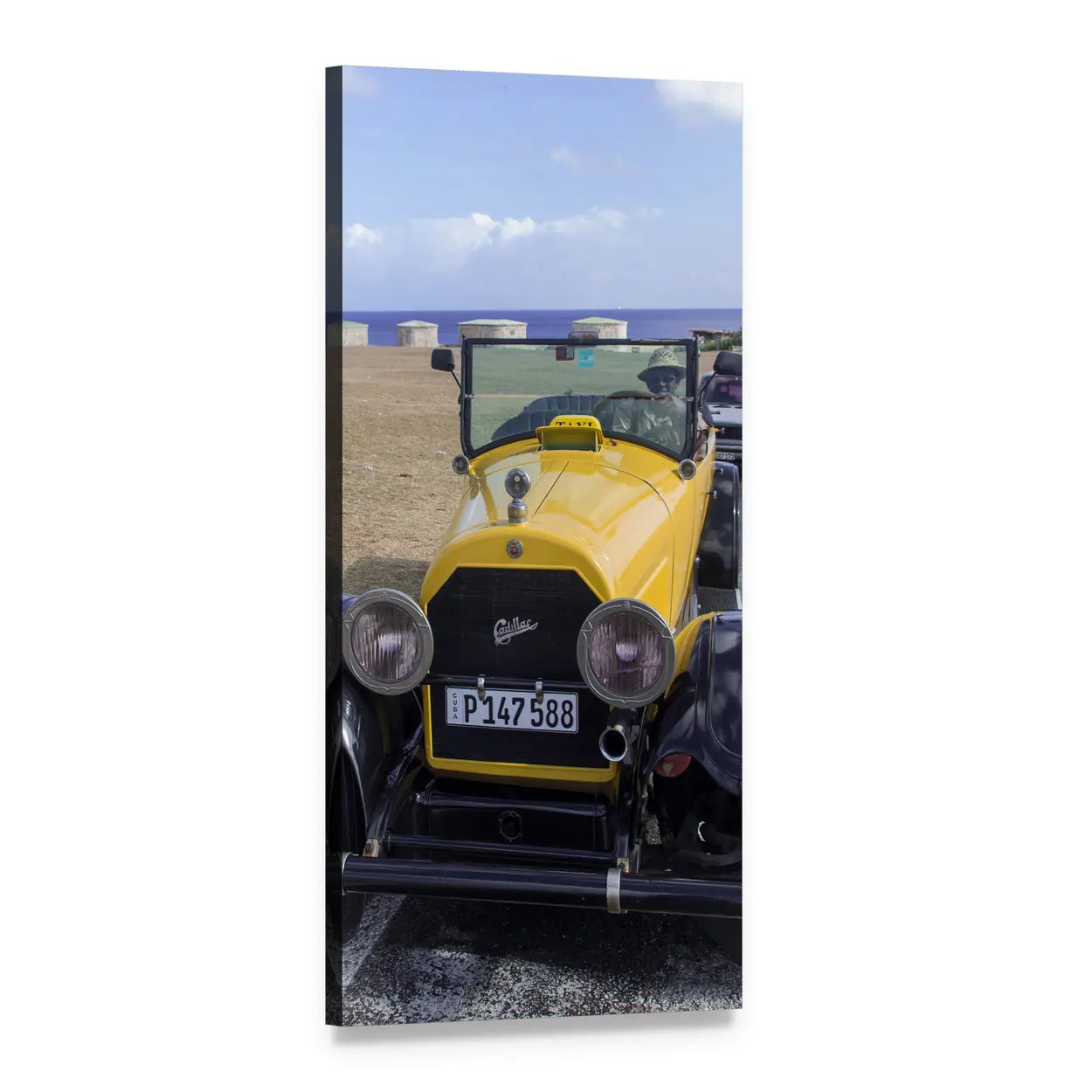 Yellow Classic Convertible Car Vertical Canvas Wall Art, 1 panel 1 Vertical layout gallery wrapped canvas set, angled product view