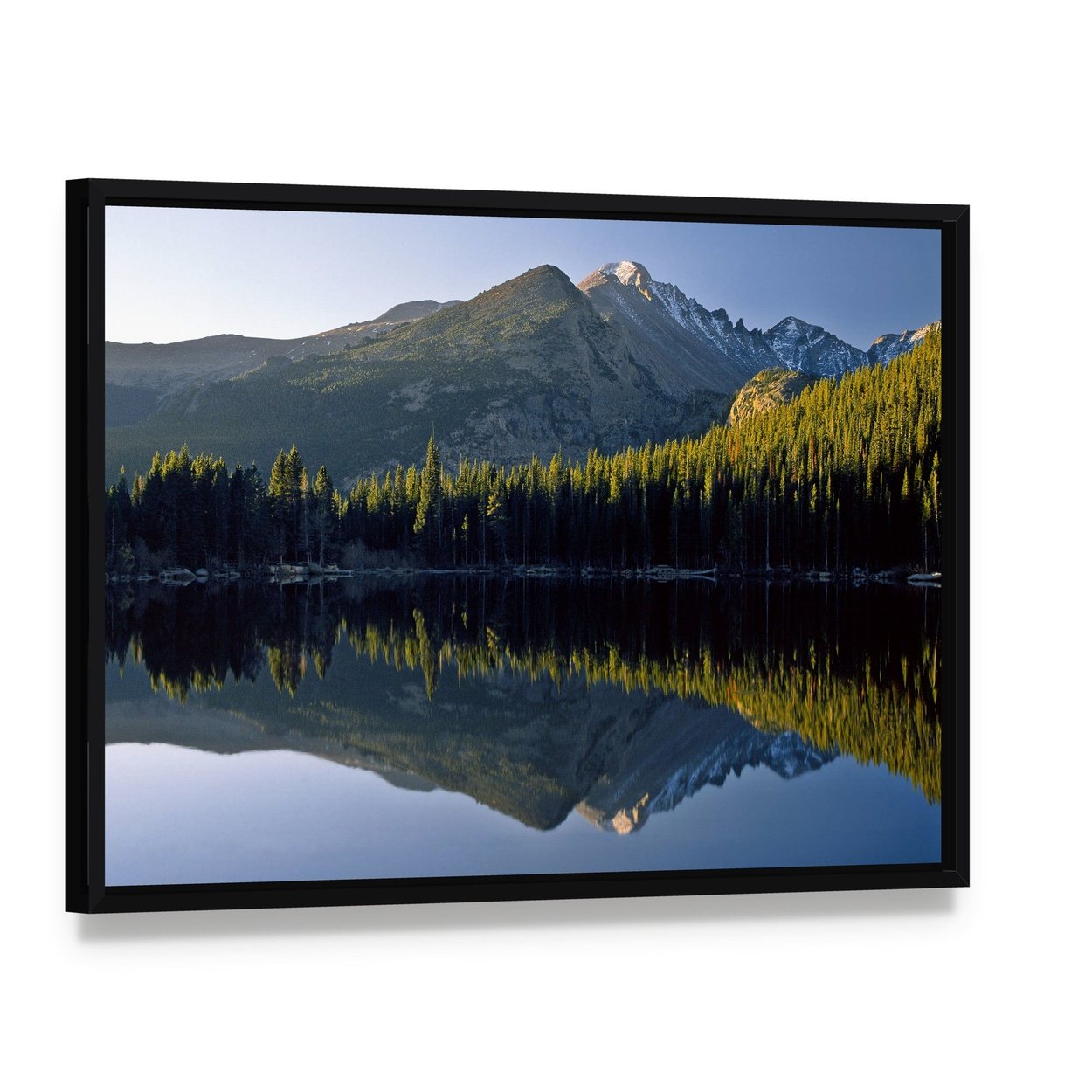 Sunrise at Bear Lake in National Park Canvas Wall Art, framed canvas in a black floater frame, angled product view
