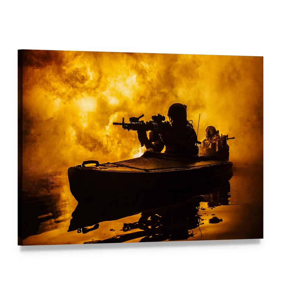Special Forces Silhouette with Fiery Reflection Canvas Wall Art, single panel gallery wrapped canvas, angled product view