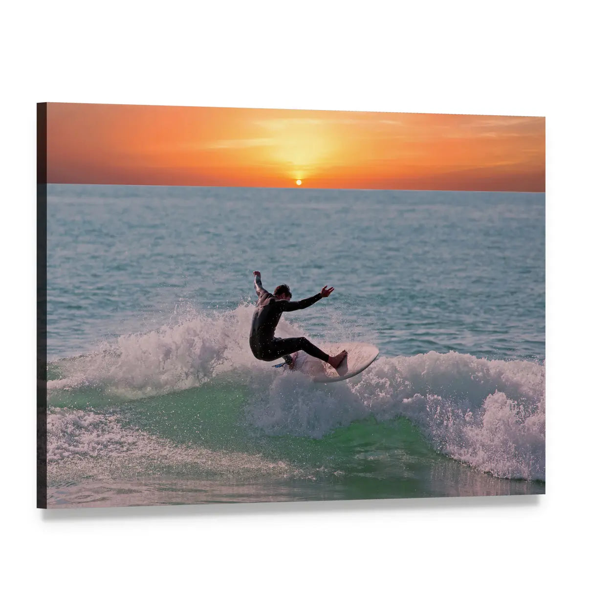 Surfer at Sunset in Aruba Canvas Wall Art, single panel gallery wrapped canvas, angled product view
