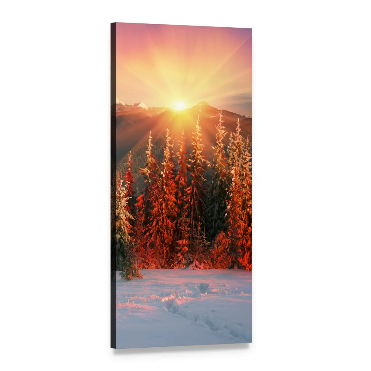 Sunrise Over the Ukrainian Carpathians Vertical Canvas Wall Art, 1 panel 1 Vertical layout gallery wrapped canvas set, angled product view