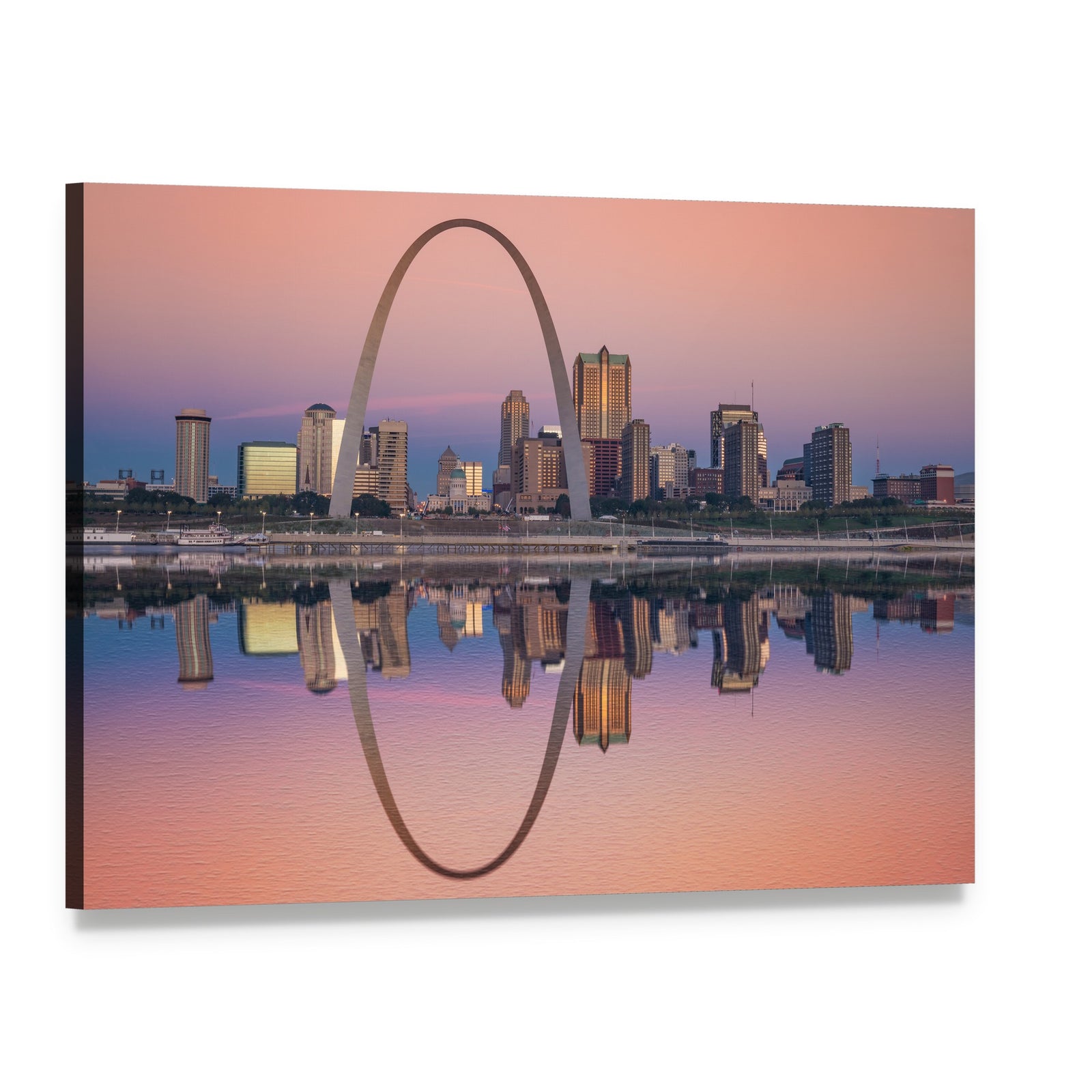 St Louis Skyline at Dusk Canvas Wall Art, single panel gallery wrapped canvas, angled product view