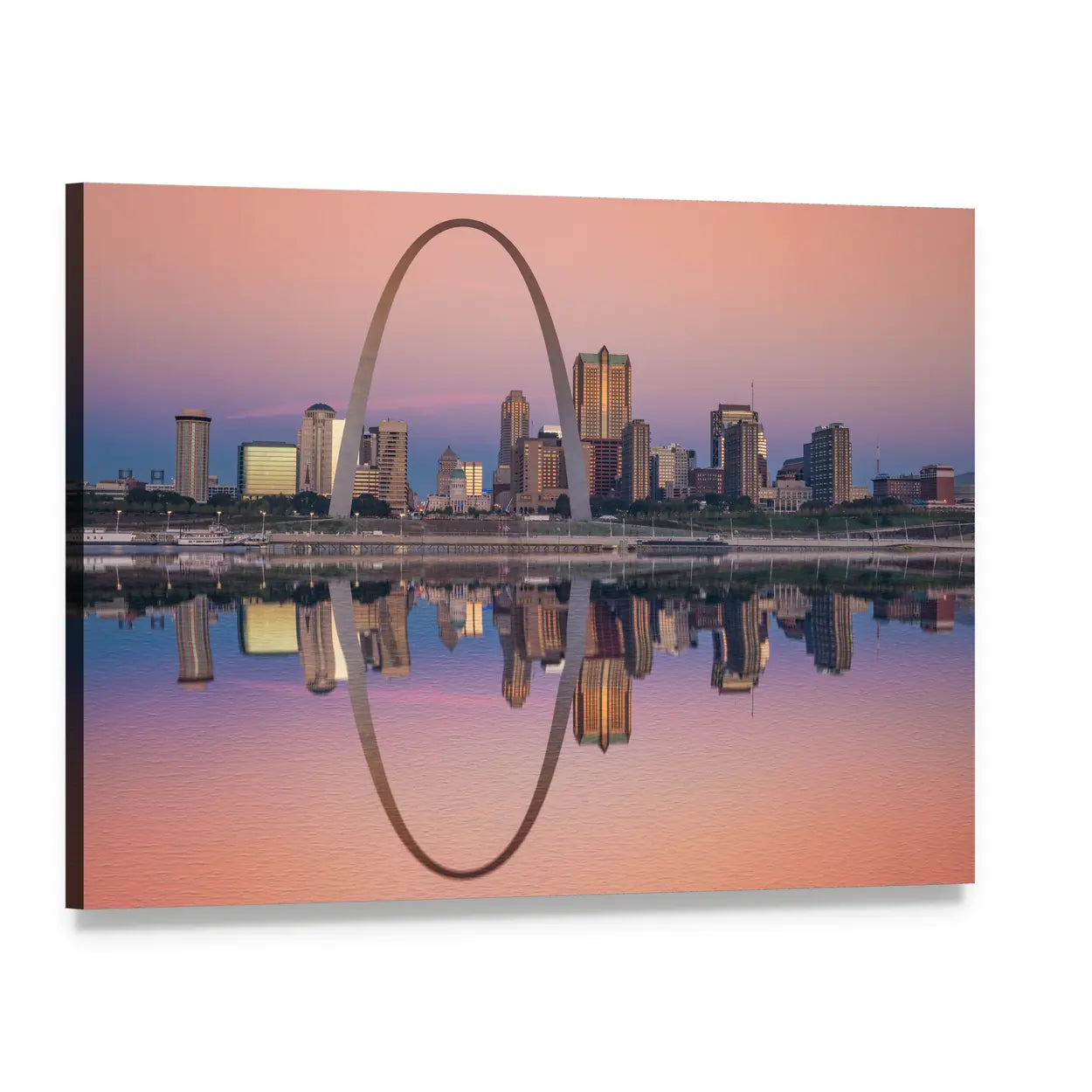 Gateway Arch Reflection at Dusk, St. Louis Canvas Wall Art, single panel gallery wrapped canvas, angled product view