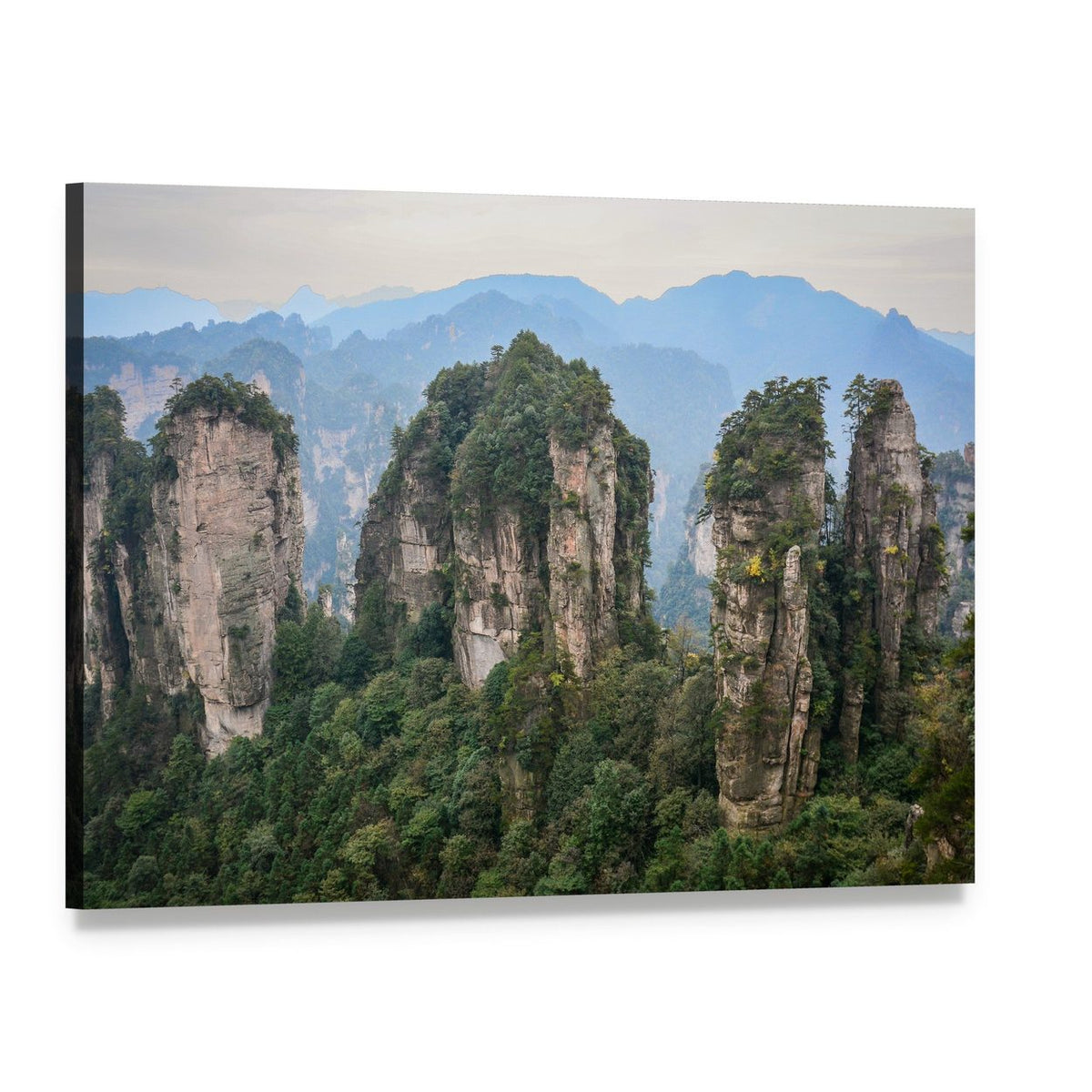 Majestic Rock Mountains in Zhangjiajie Canvas Wall Art, single panel gallery wrapped canvas, angled product view
