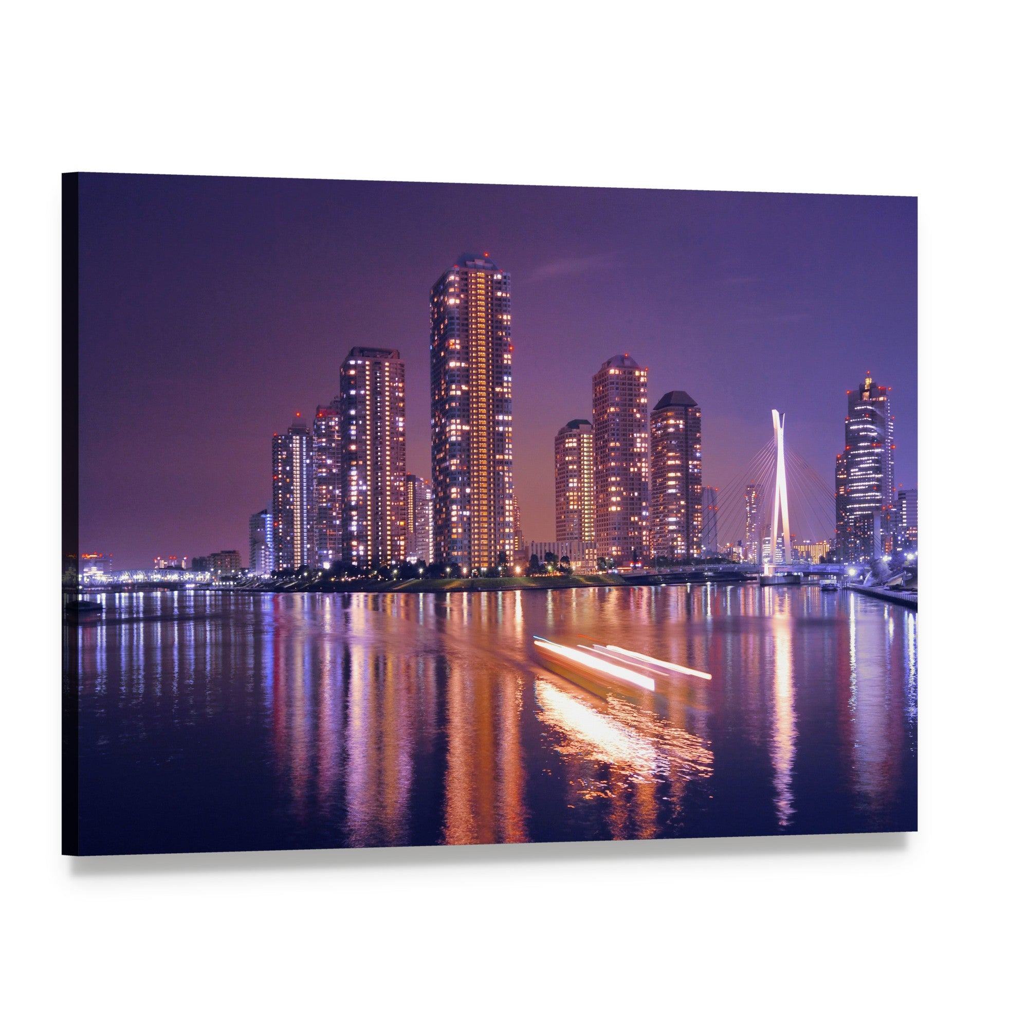 Modern Tokyo Night Skyline Canvas Wall Art, single panel gallery wrapped canvas, angled product view